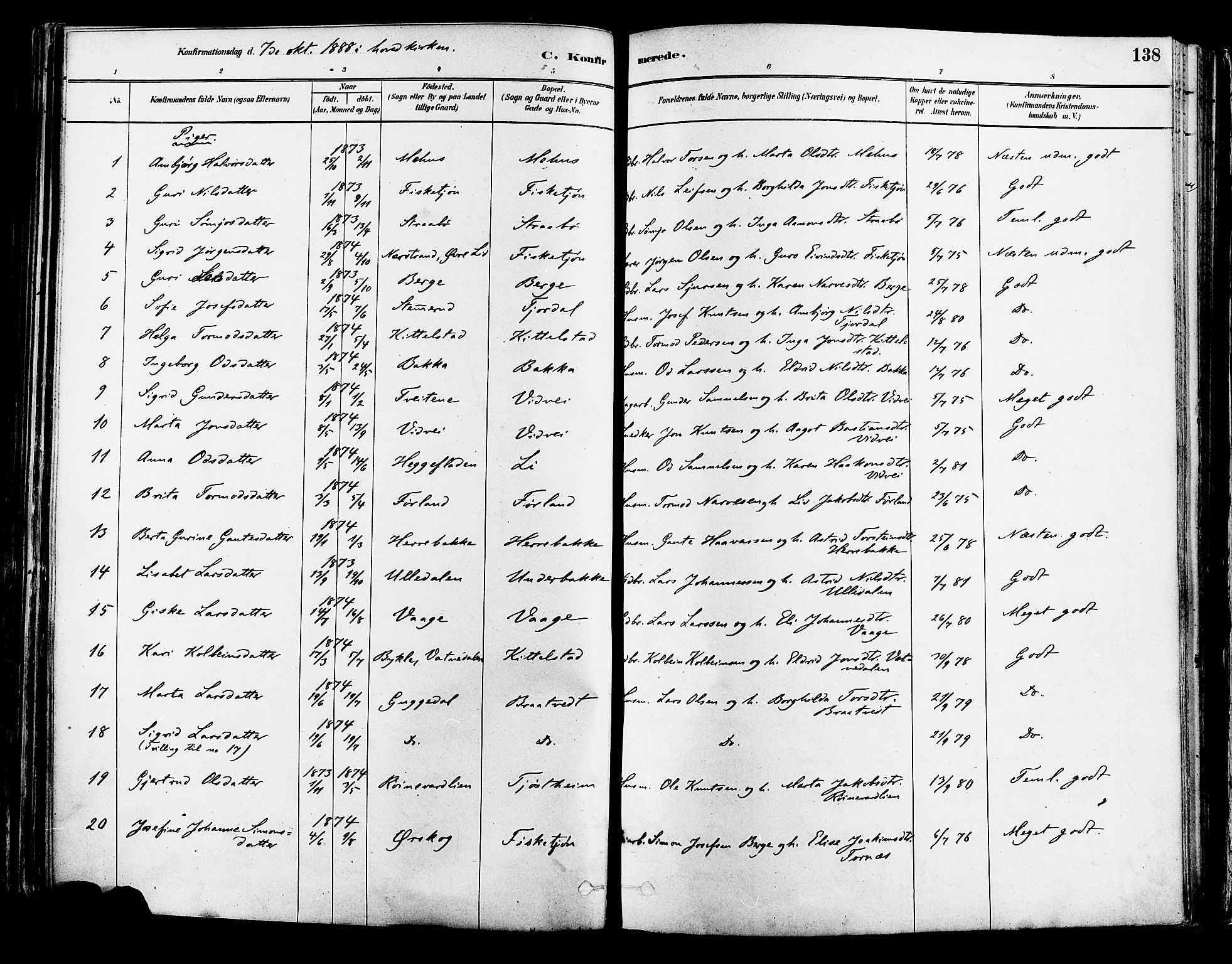 Suldal sokneprestkontor, AV/SAST-A-101845/01/IV/L0011: Parish register (official) no. A 11, 1878-1900, p. 138