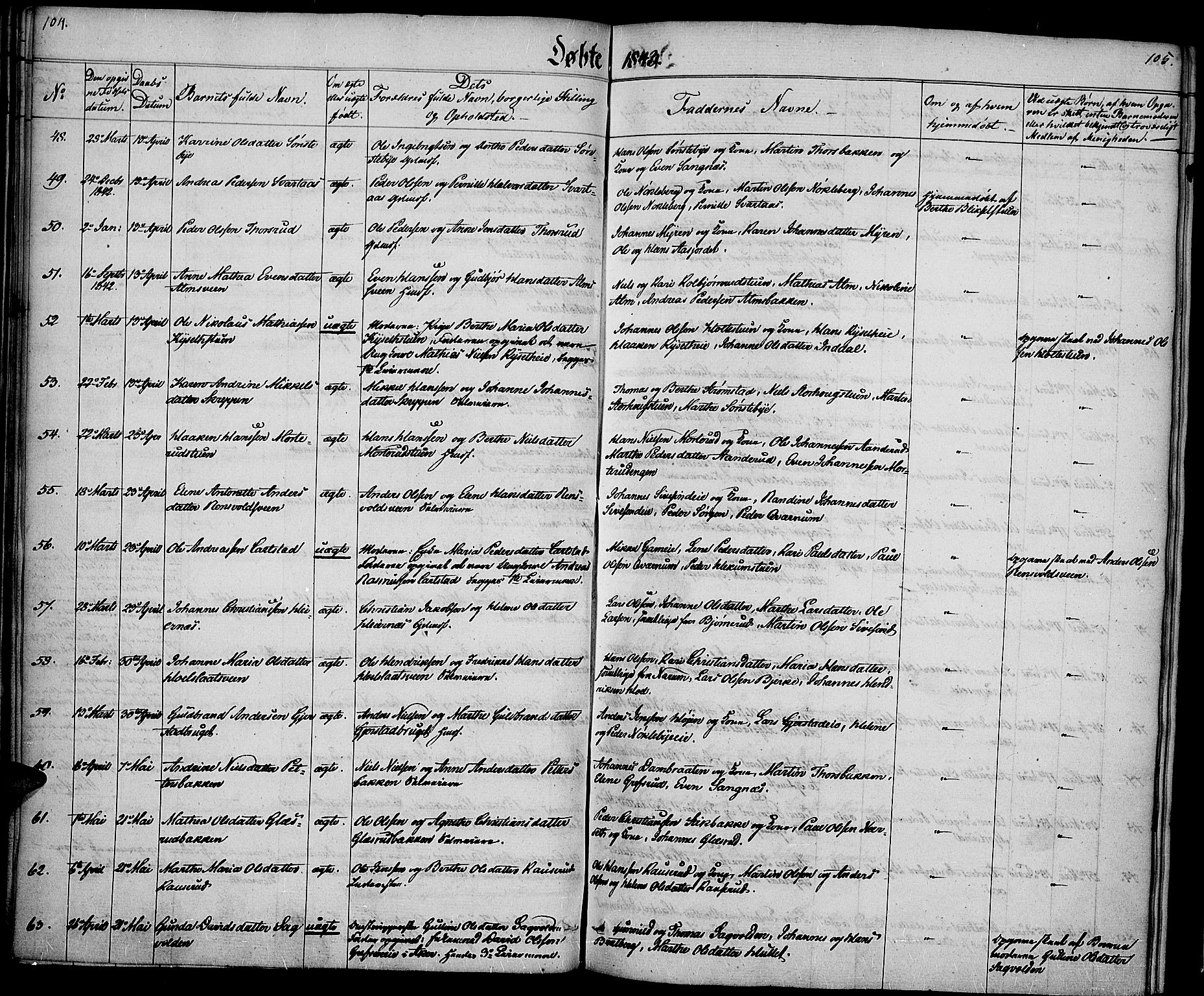 Vestre Toten prestekontor, AV/SAH-PREST-108/H/Ha/Haa/L0003: Parish register (official) no. 3, 1836-1843, p. 104-105