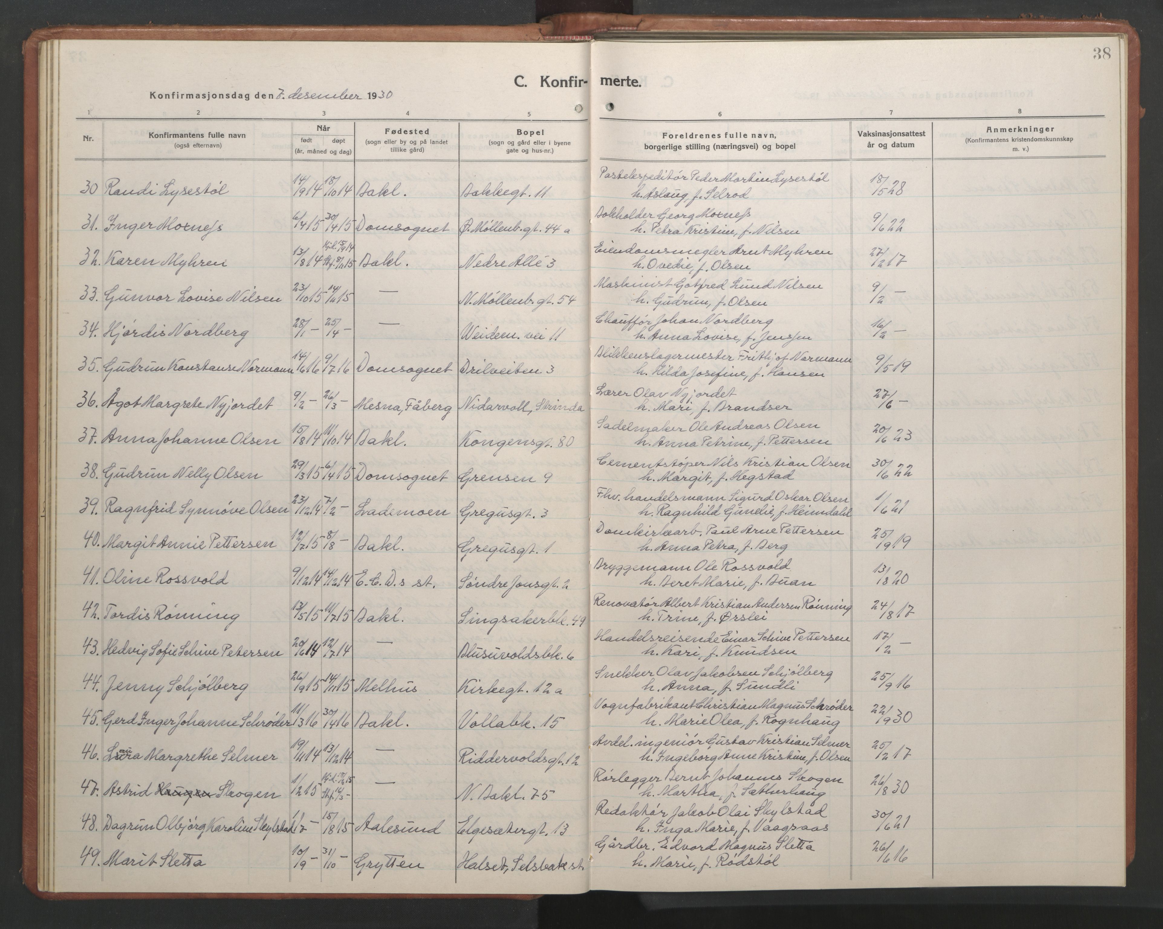 Ministerialprotokoller, klokkerbøker og fødselsregistre - Sør-Trøndelag, AV/SAT-A-1456/604/L0228: Parish register (copy) no. 604C11, 1928-1950, p. 38