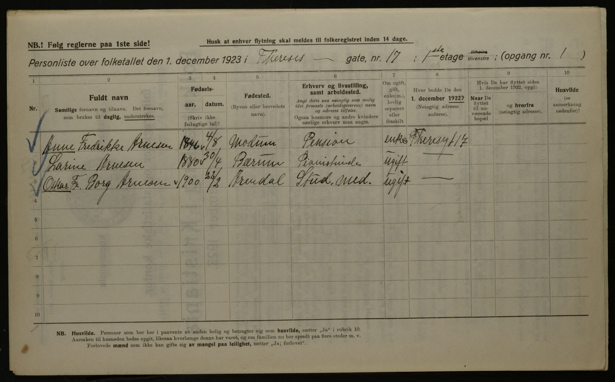 OBA, Municipal Census 1923 for Kristiania, 1923, p. 119555