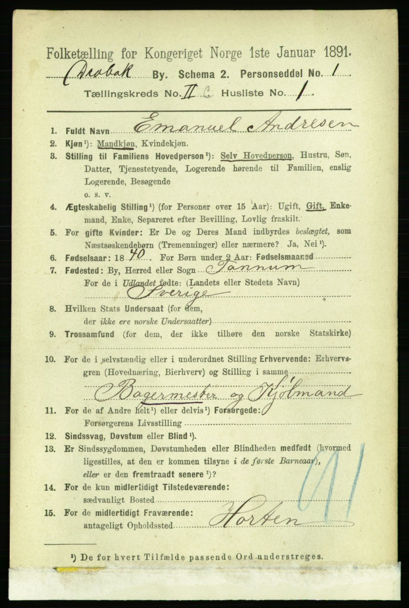 RA, 1891 census for 0203 Drøbak, 1891, p. 1021