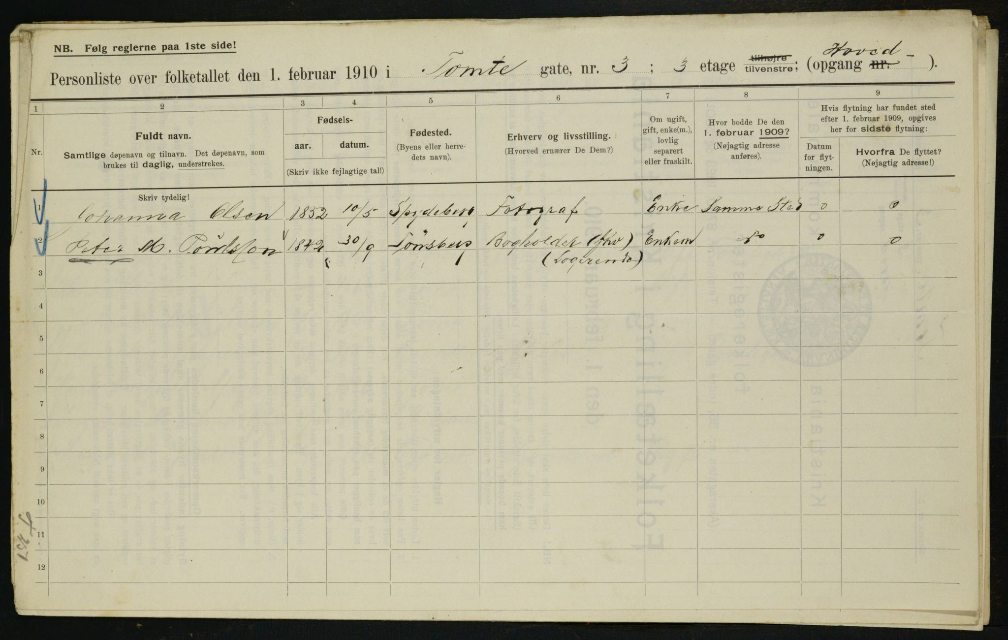 OBA, Municipal Census 1910 for Kristiania, 1910, p. 107643