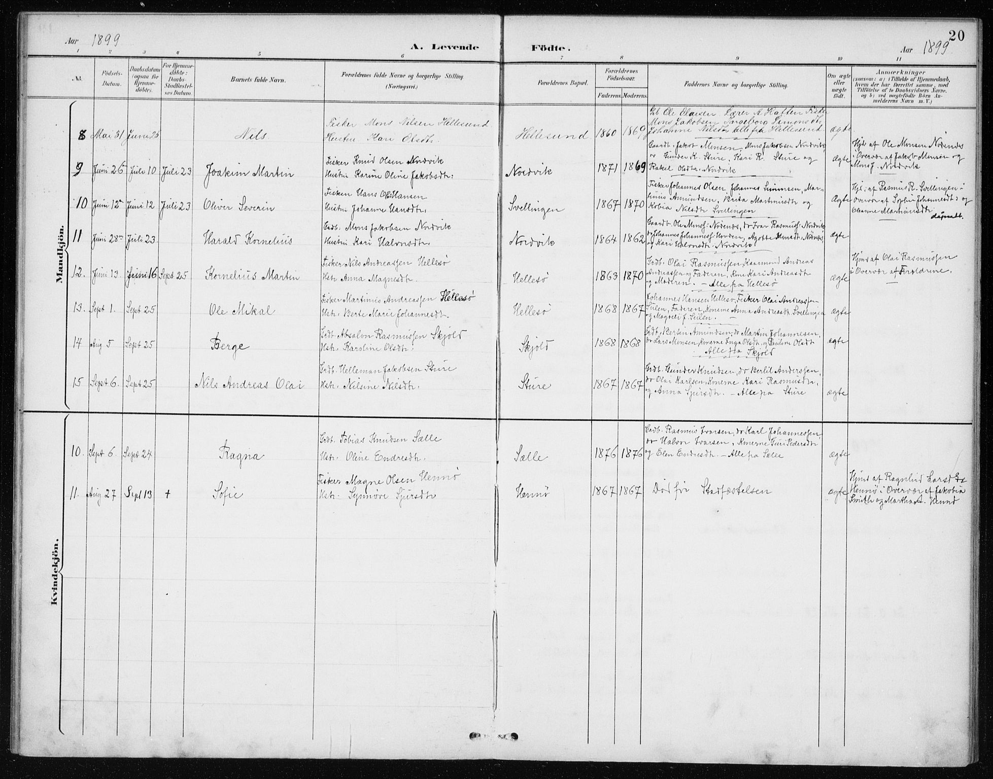 Manger sokneprestembete, SAB/A-76801/H/Haa: Parish register (official) no. E  2, 1891-1902, p. 20