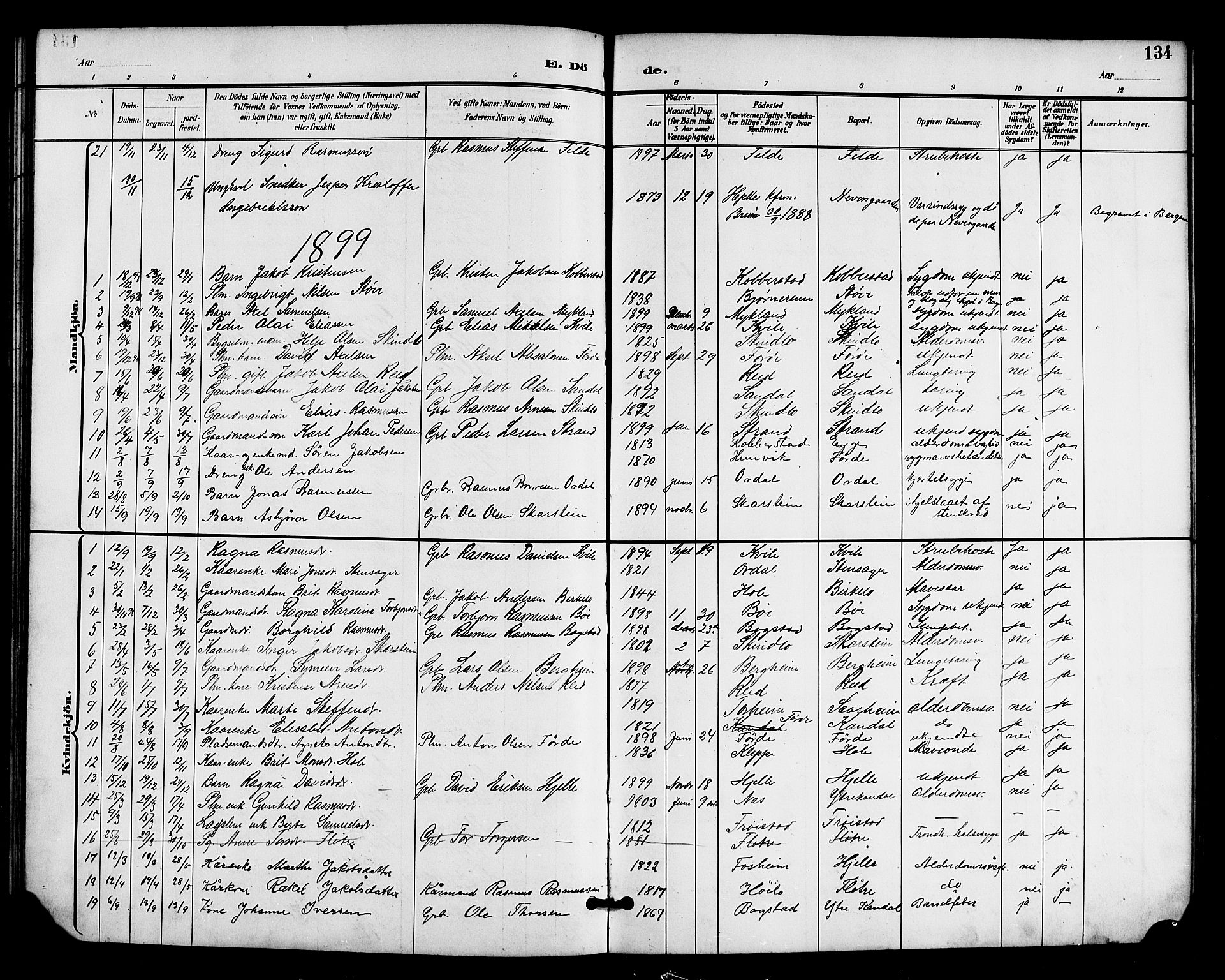 Gloppen sokneprestembete, AV/SAB-A-80101/H/Hab/Habc/L0002: Parish register (copy) no. C 2, 1896-1910, p. 134