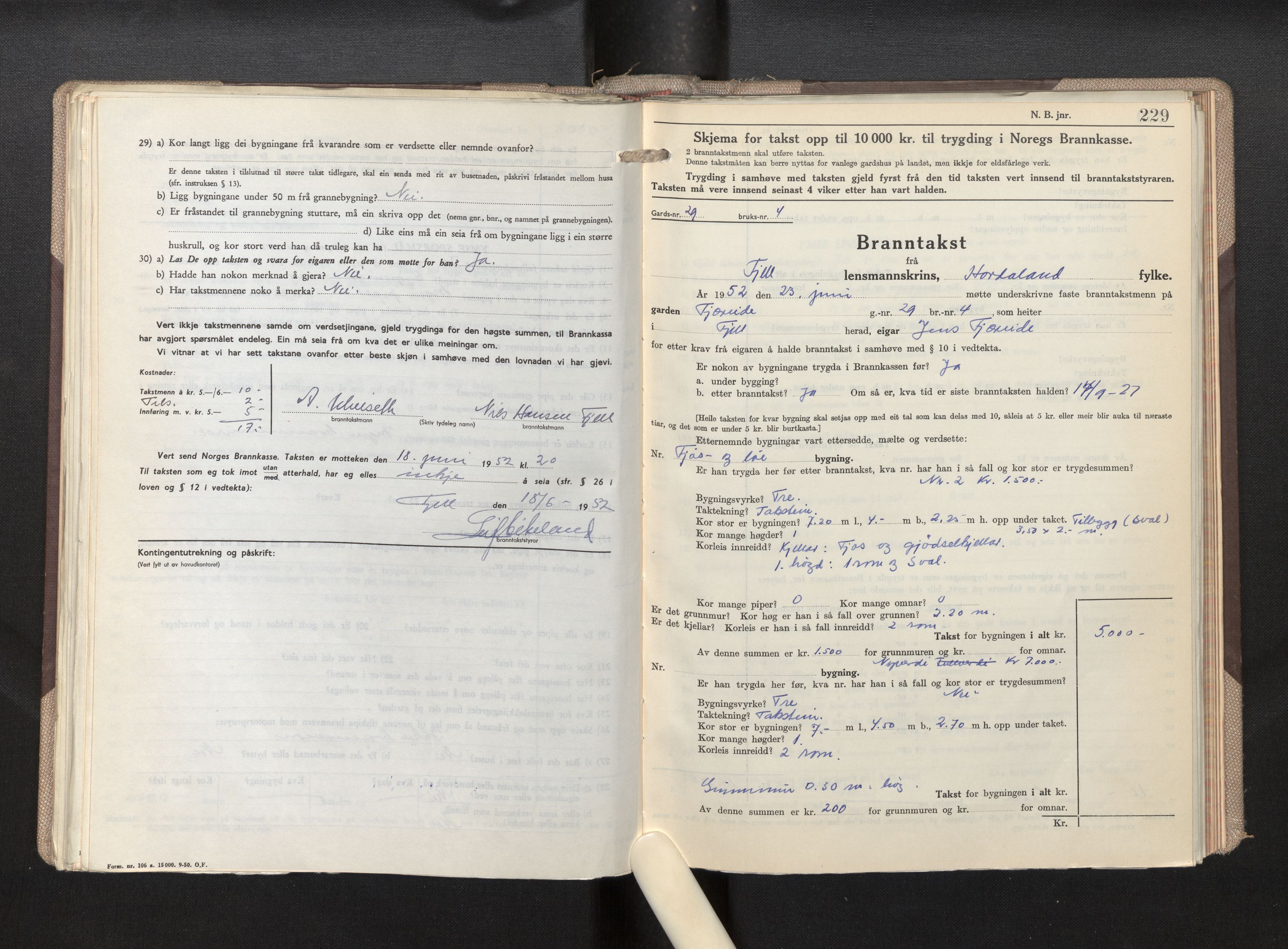 Lensmannen i Fjell, AV/SAB-A-32301/0012/L0007: Branntakstprotokoll, skjematakst, 1946-1955, p. 228-229