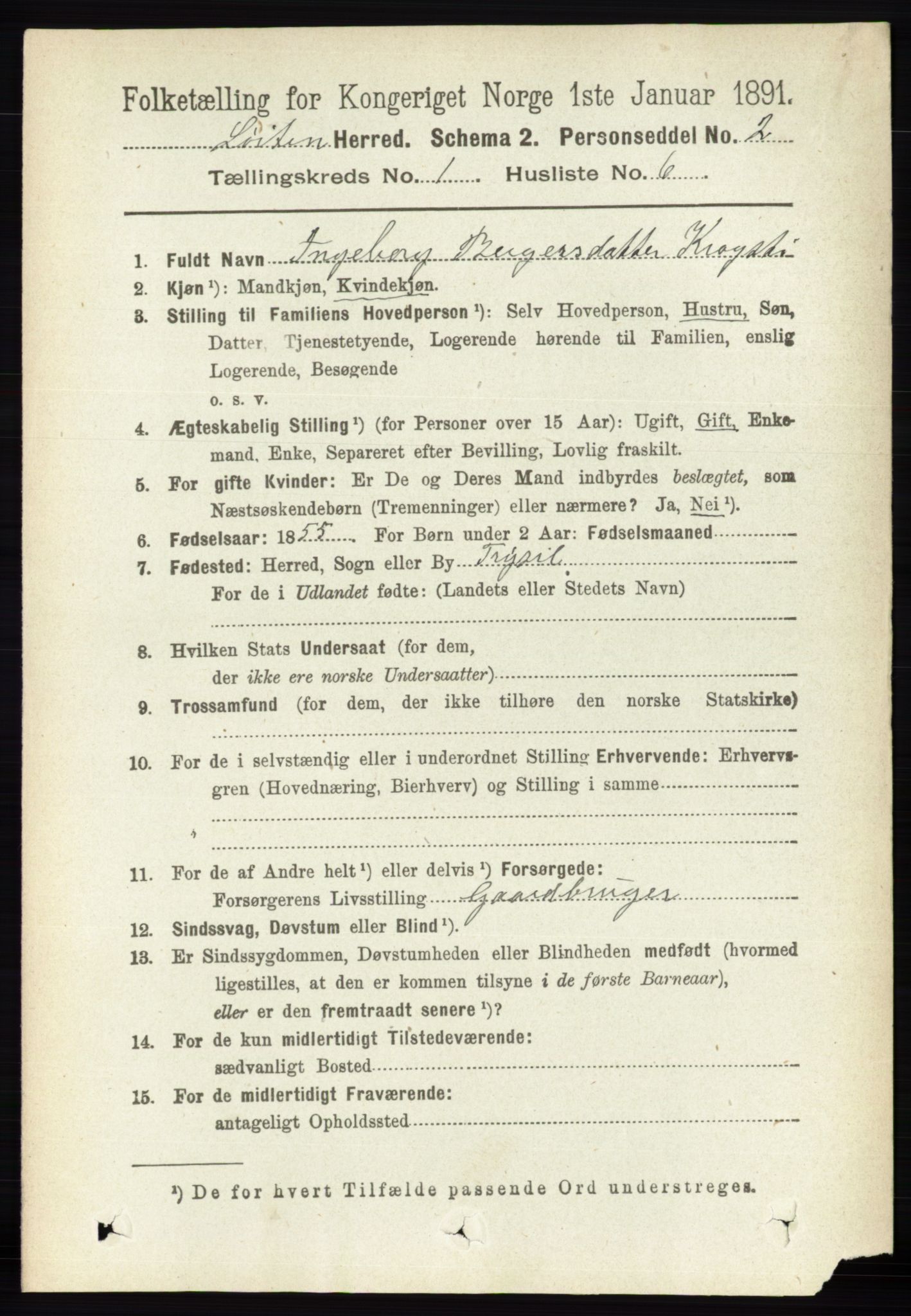 RA, 1891 census for 0415 Løten, 1891, p. 272