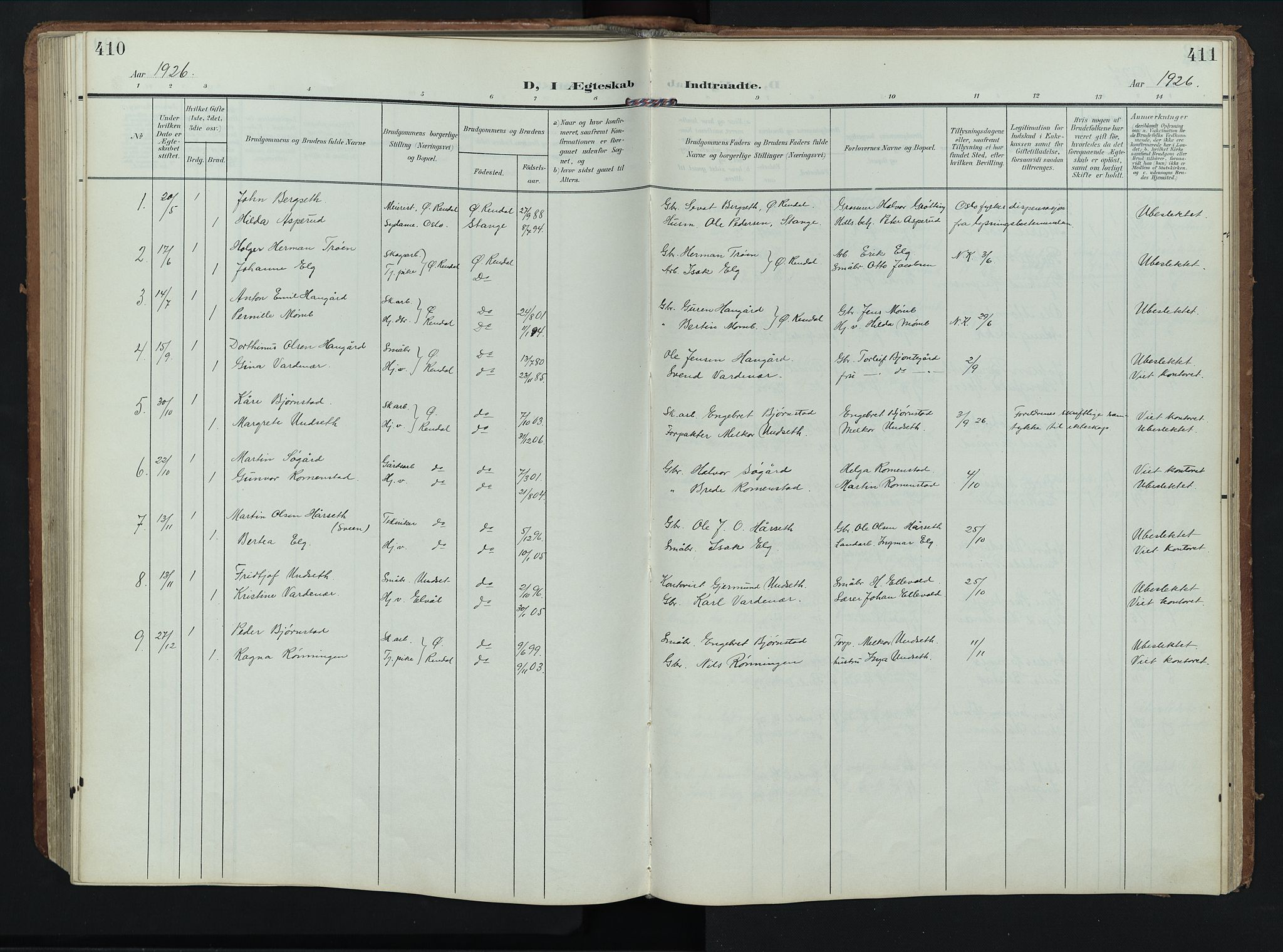 Rendalen prestekontor, AV/SAH-PREST-054/H/Ha/Hab/L0004: Parish register (copy) no. 4, 1904-1946, p. 410-411