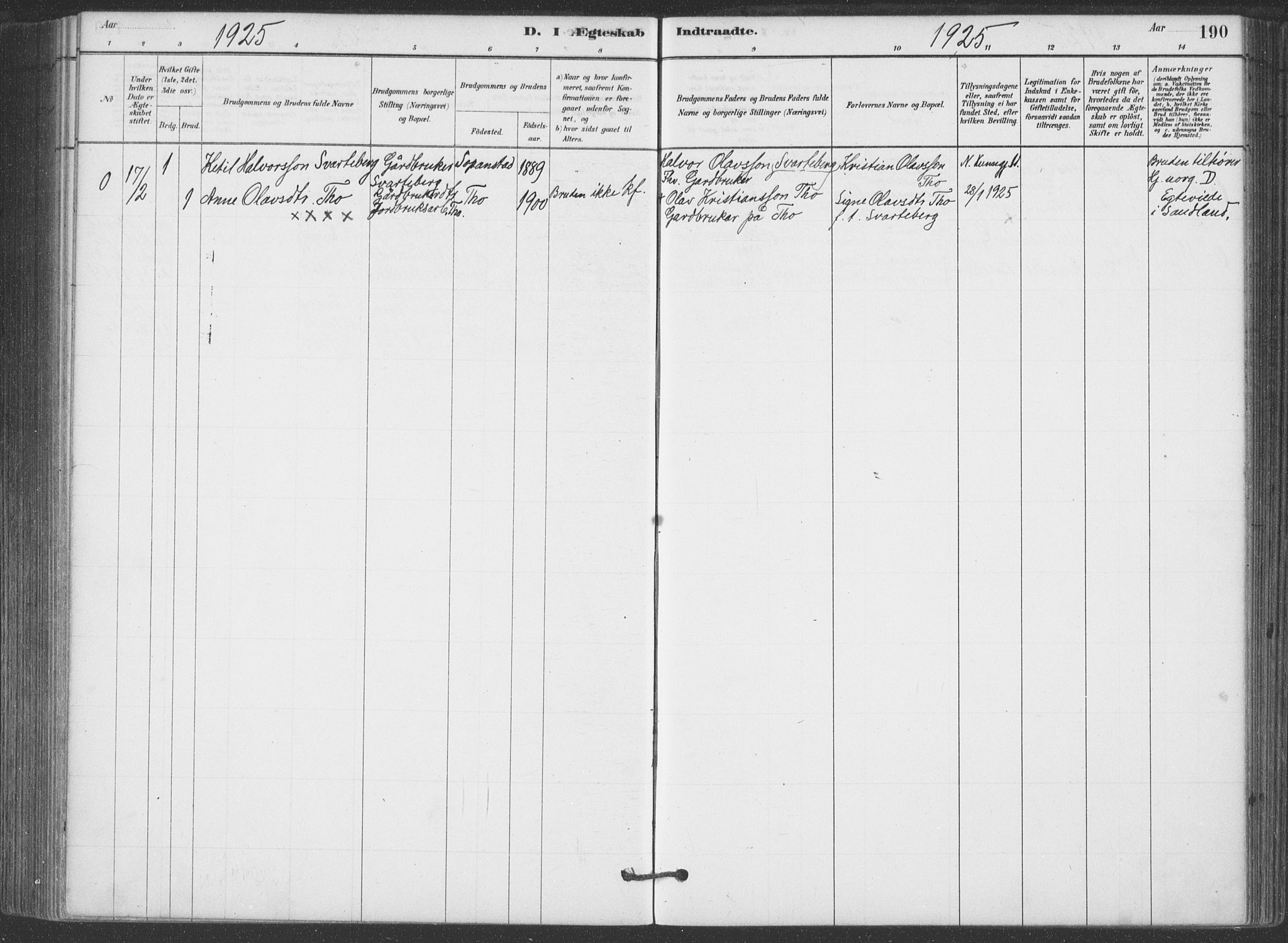 Hjartdal kirkebøker, SAKO/A-270/F/Fa/L0010: Parish register (official) no. I 10, 1880-1929, p. 190