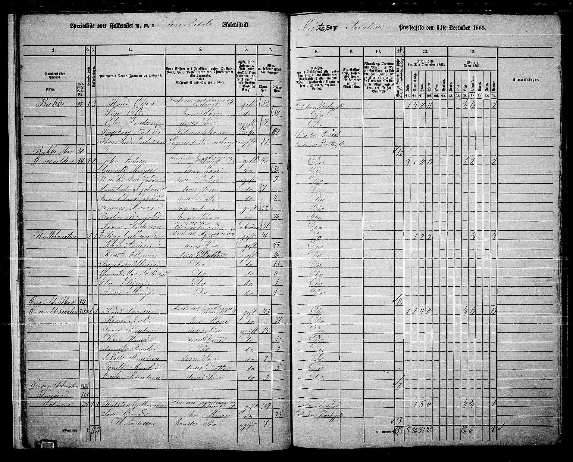 RA, 1865 census for Ådal, 1865, p. 20