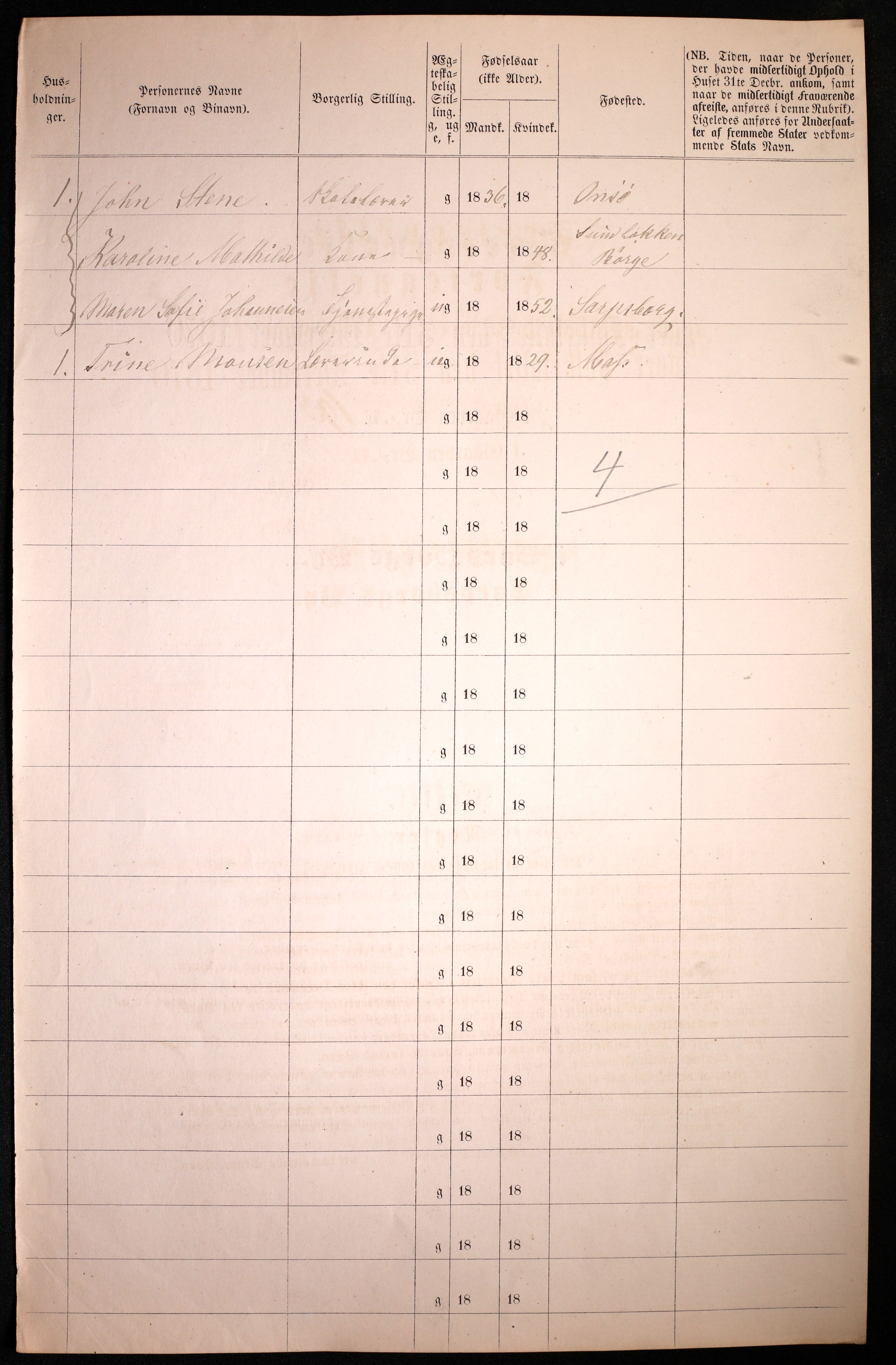 RA, 1870 census for 0102 Sarpsborg, 1870, p. 58