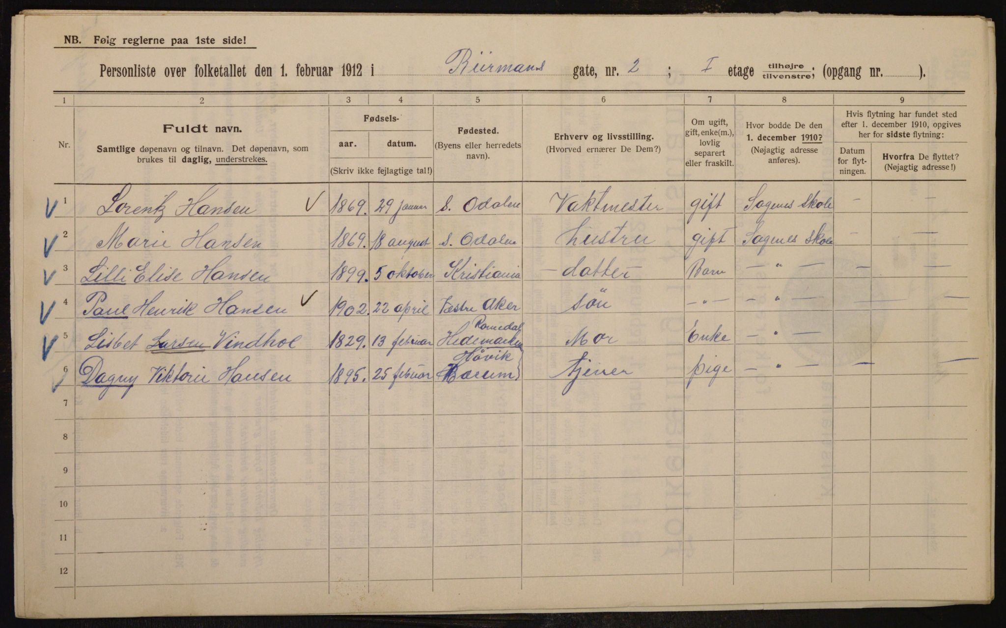 OBA, Municipal Census 1912 for Kristiania, 1912, p. 4785