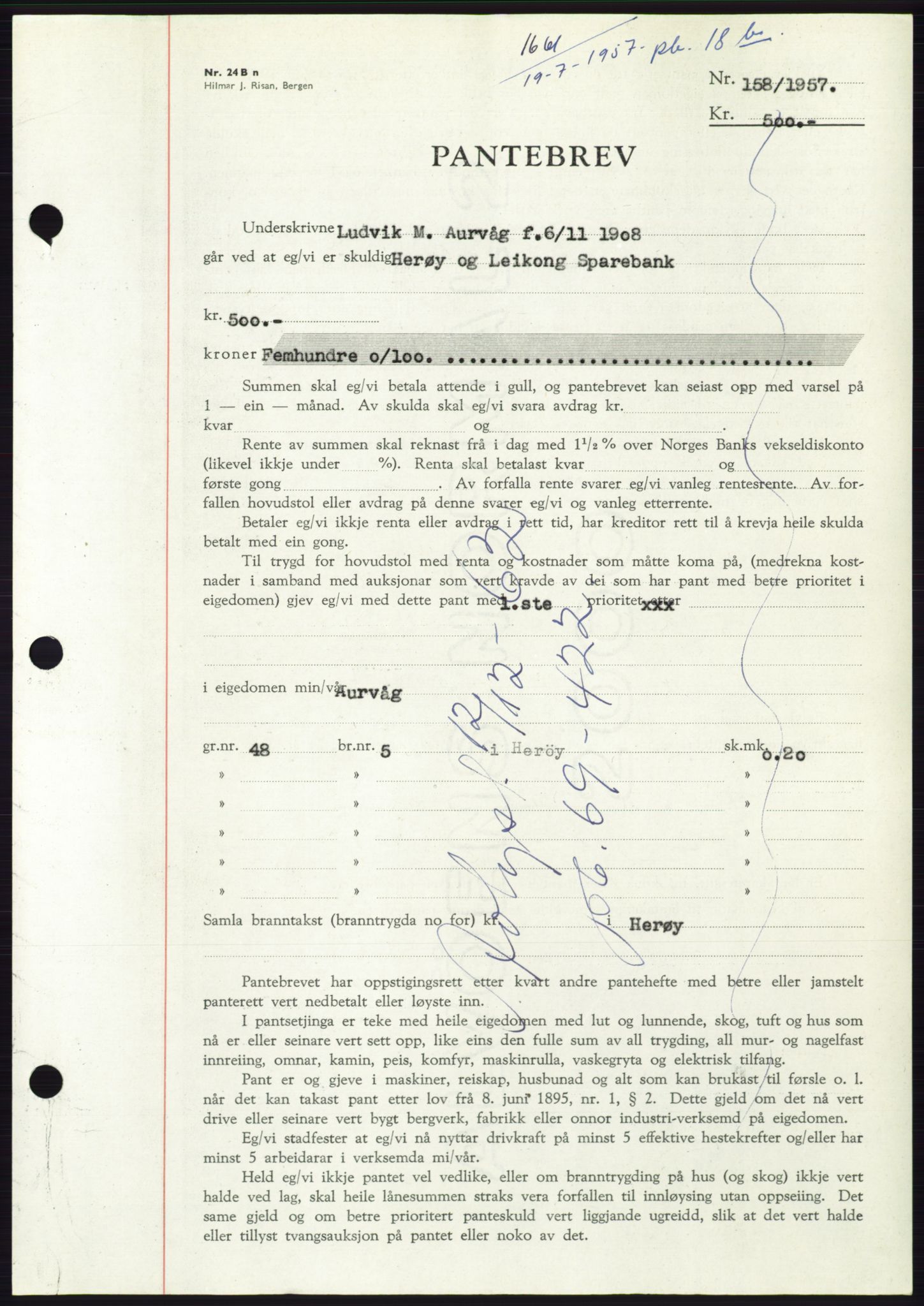 Søre Sunnmøre sorenskriveri, AV/SAT-A-4122/1/2/2C/L0130: Mortgage book no. 18B, 1957-1958, Diary no: : 1661/1957