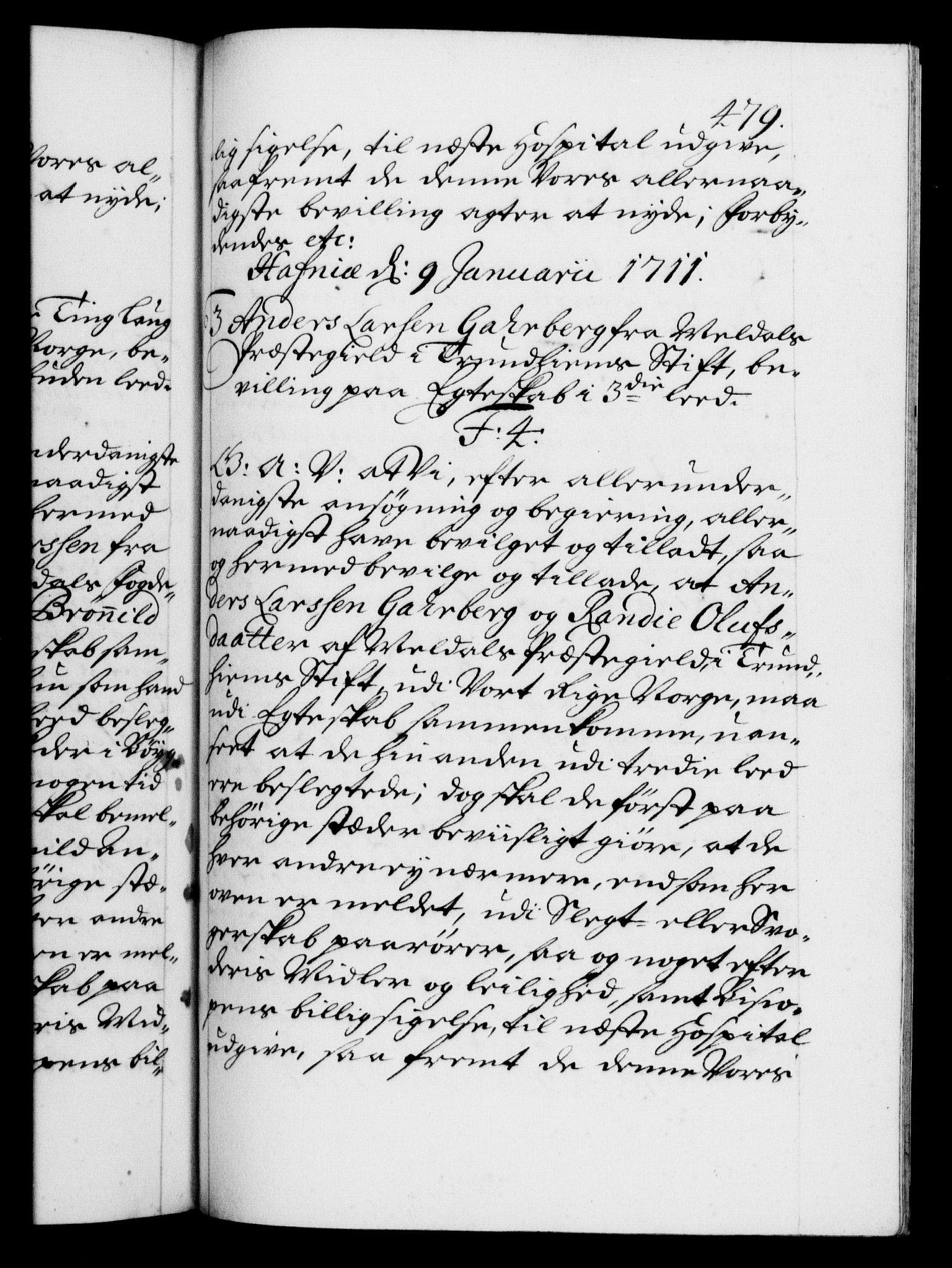 Danske Kanselli 1572-1799, RA/EA-3023/F/Fc/Fca/Fcaa/L0020: Norske registre, 1708-1711, p. 479a