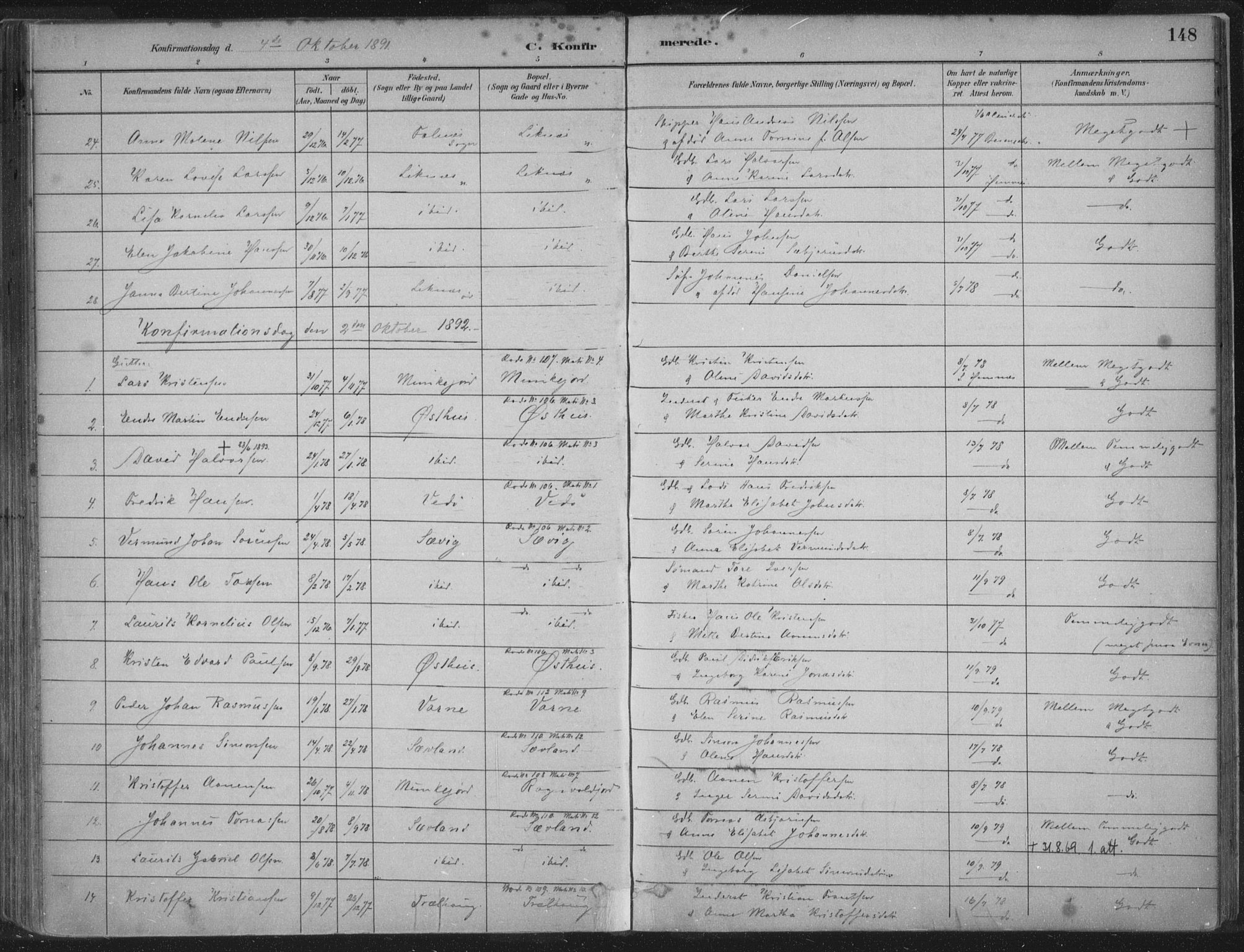 Kopervik sokneprestkontor, SAST/A-101850/H/Ha/Haa/L0004: Parish register (official) no. A 4, 1882-1905, p. 148