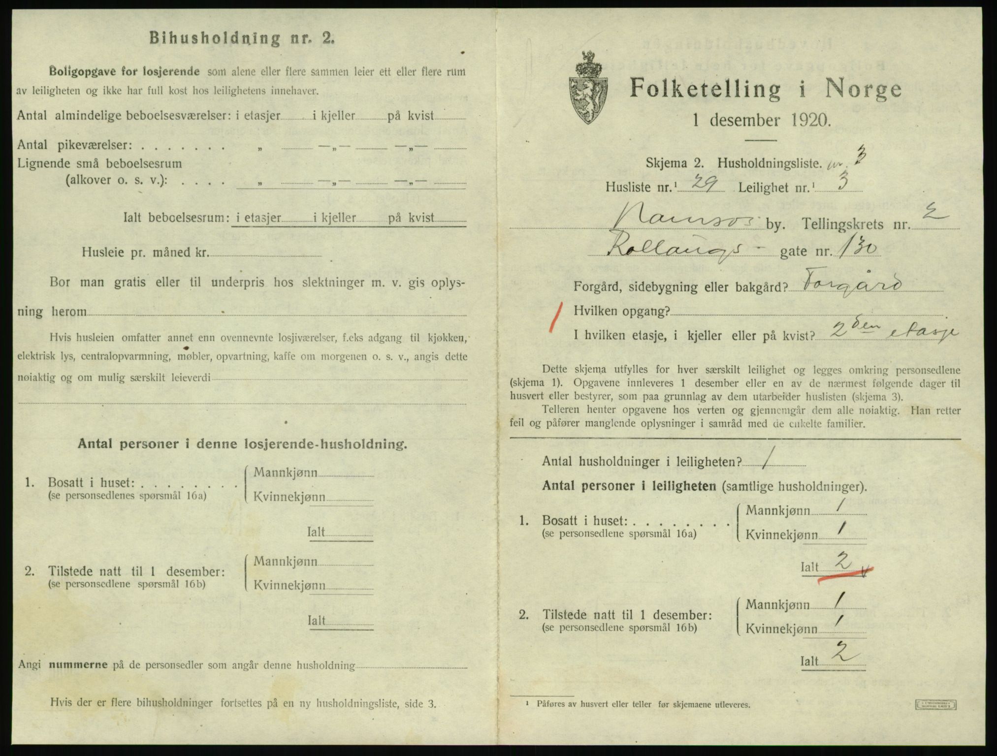 SAT, 1920 census for Namsos, 1920, p. 1069