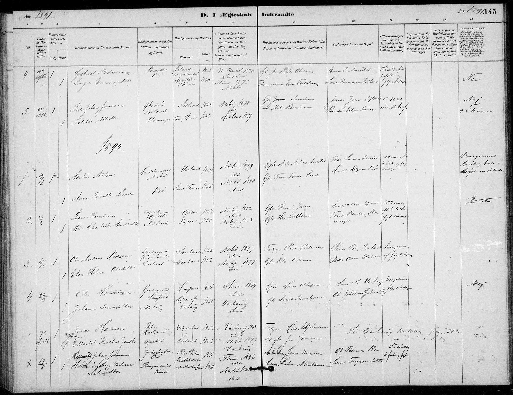 Hå sokneprestkontor, AV/SAST-A-101801/001/30BB/L0003: Parish register (copy) no. B 3, 1883-1894, p. 145