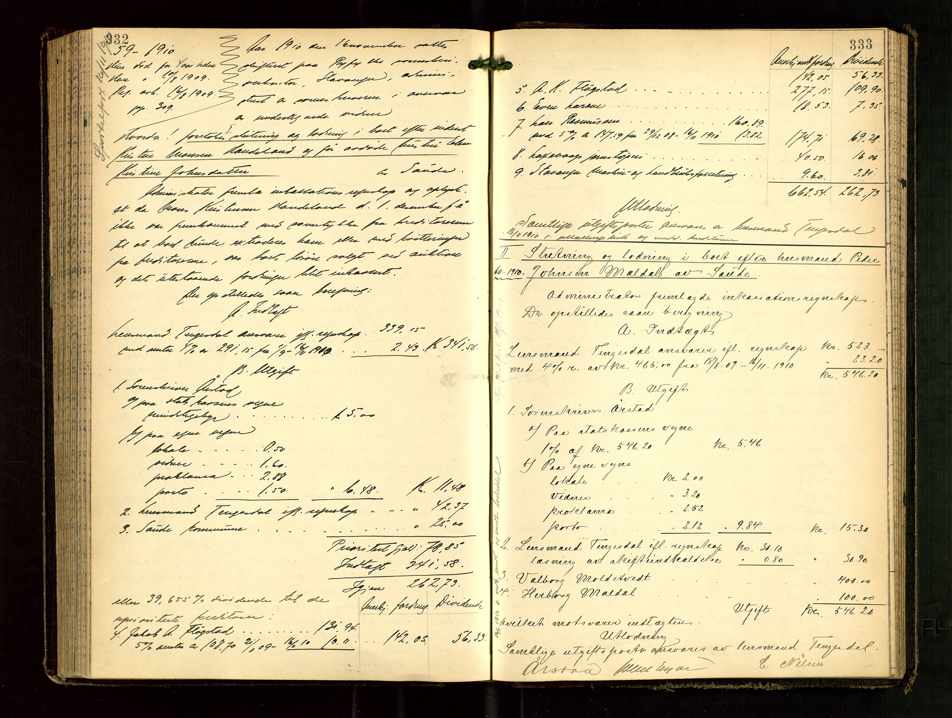 Ryfylke tingrett, SAST/A-100055/001/IV/IVG/L0003: Skifteutlodningsprotokoll Med register, 1907-1912, p. 332-333