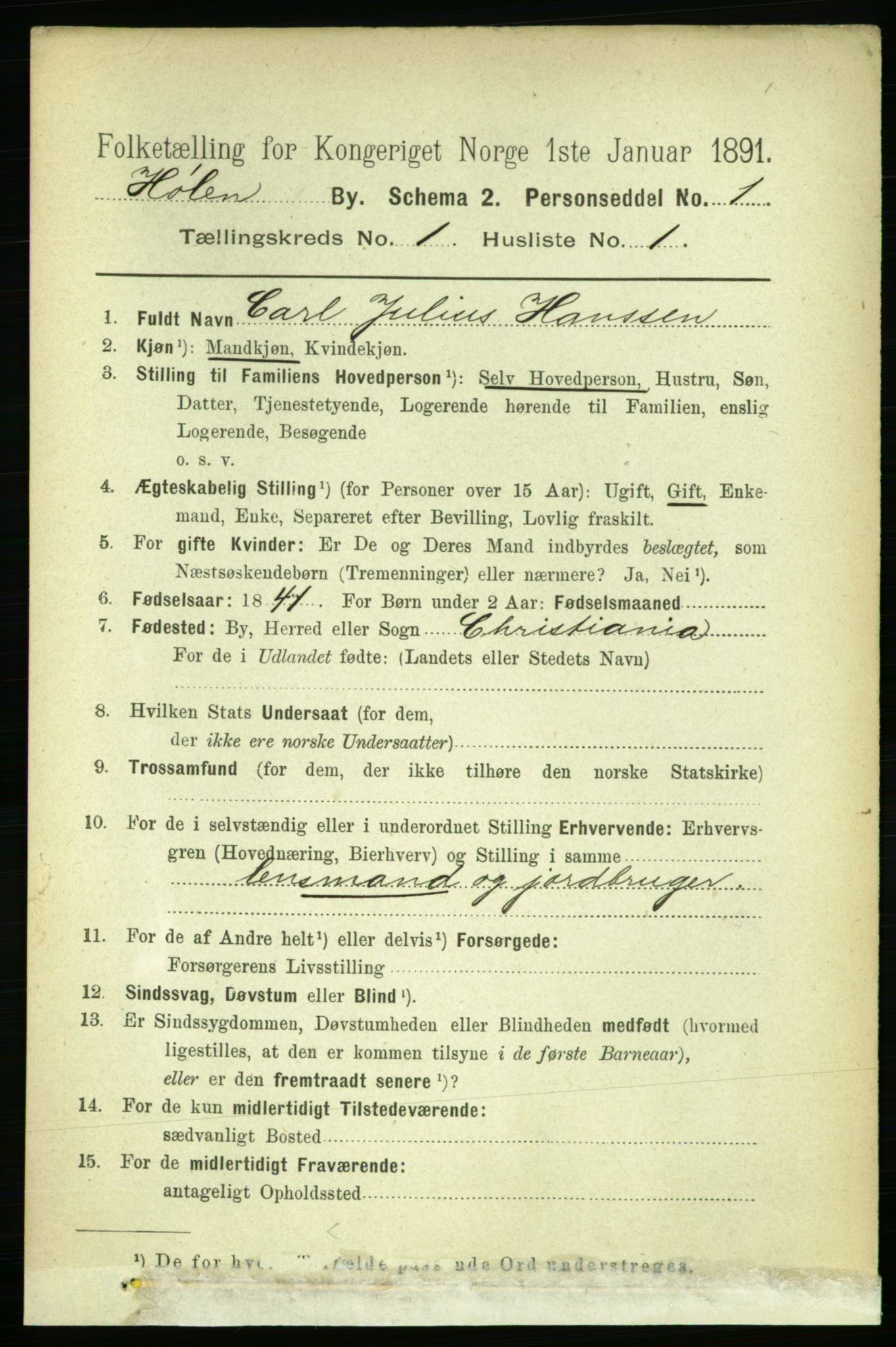 RA, 1891 census for 0204 Hølen, 1891, p. 9