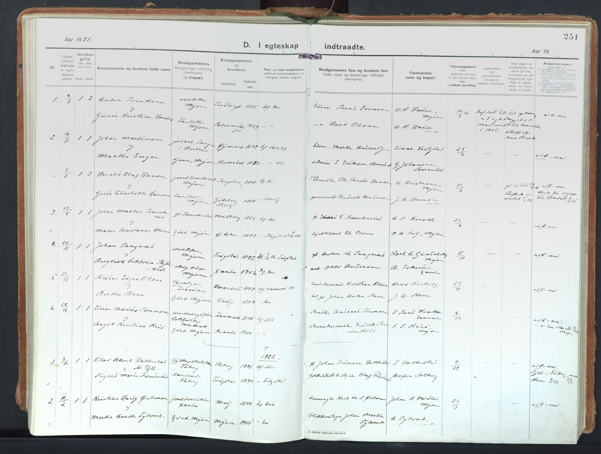 Eidsberg prestekontor Kirkebøker, SAO/A-10905/F/Fd/L0001: Parish register (official) no. IV 1, 1921-1948, p. 251