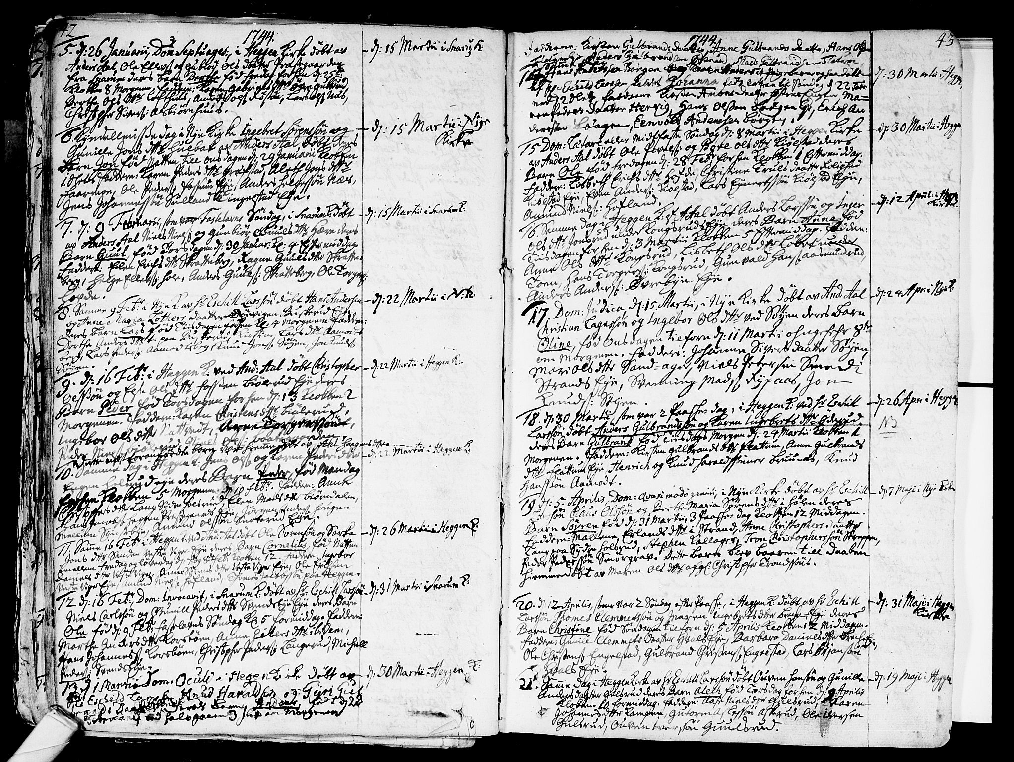 Modum kirkebøker, AV/SAKO-A-234/F/Fa/L0002: Parish register (official) no. 2, 1741-1782, p. 42-43