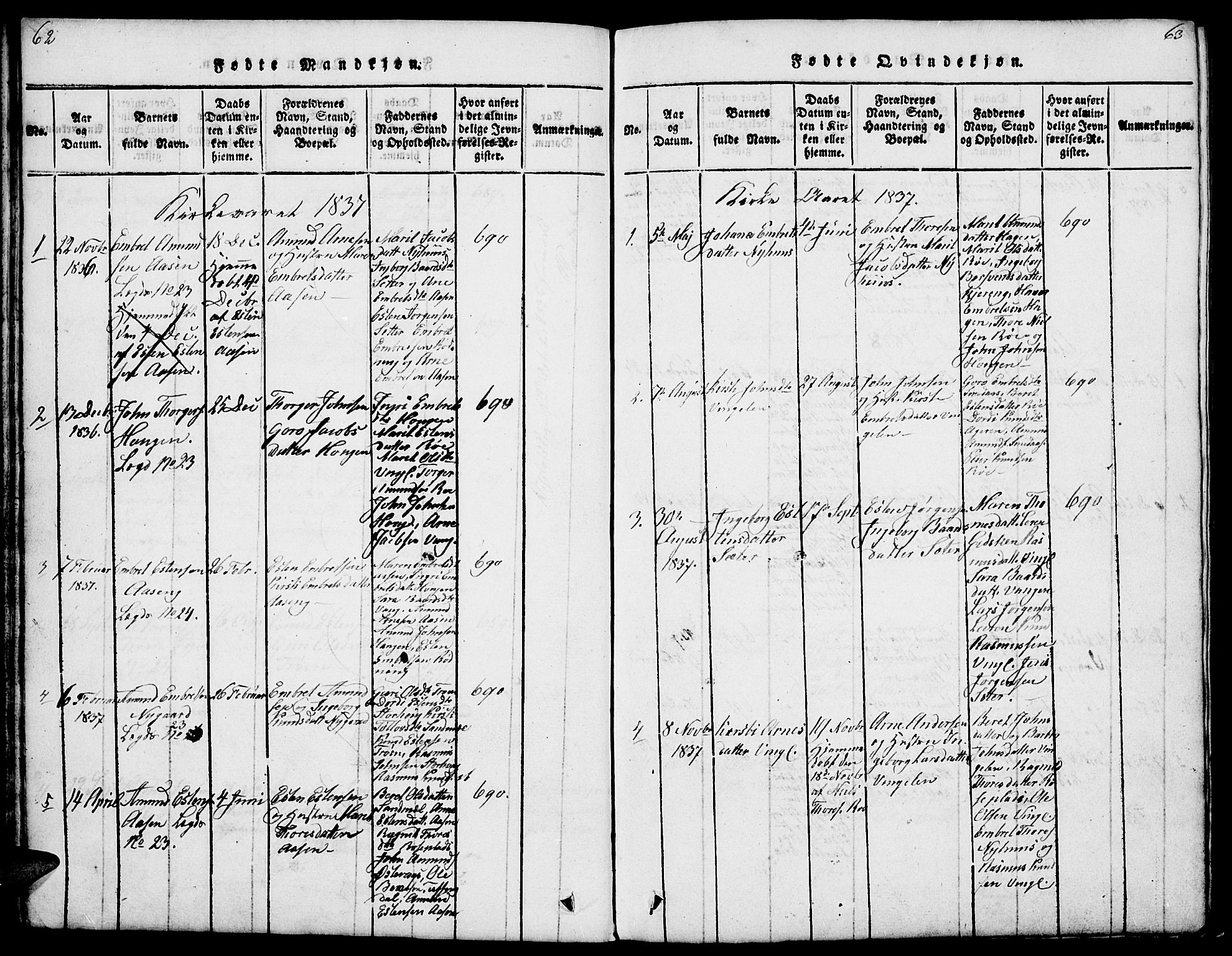 Tolga prestekontor, SAH/PREST-062/L/L0003: Parish register (copy) no. 3, 1815-1862, p. 62-63