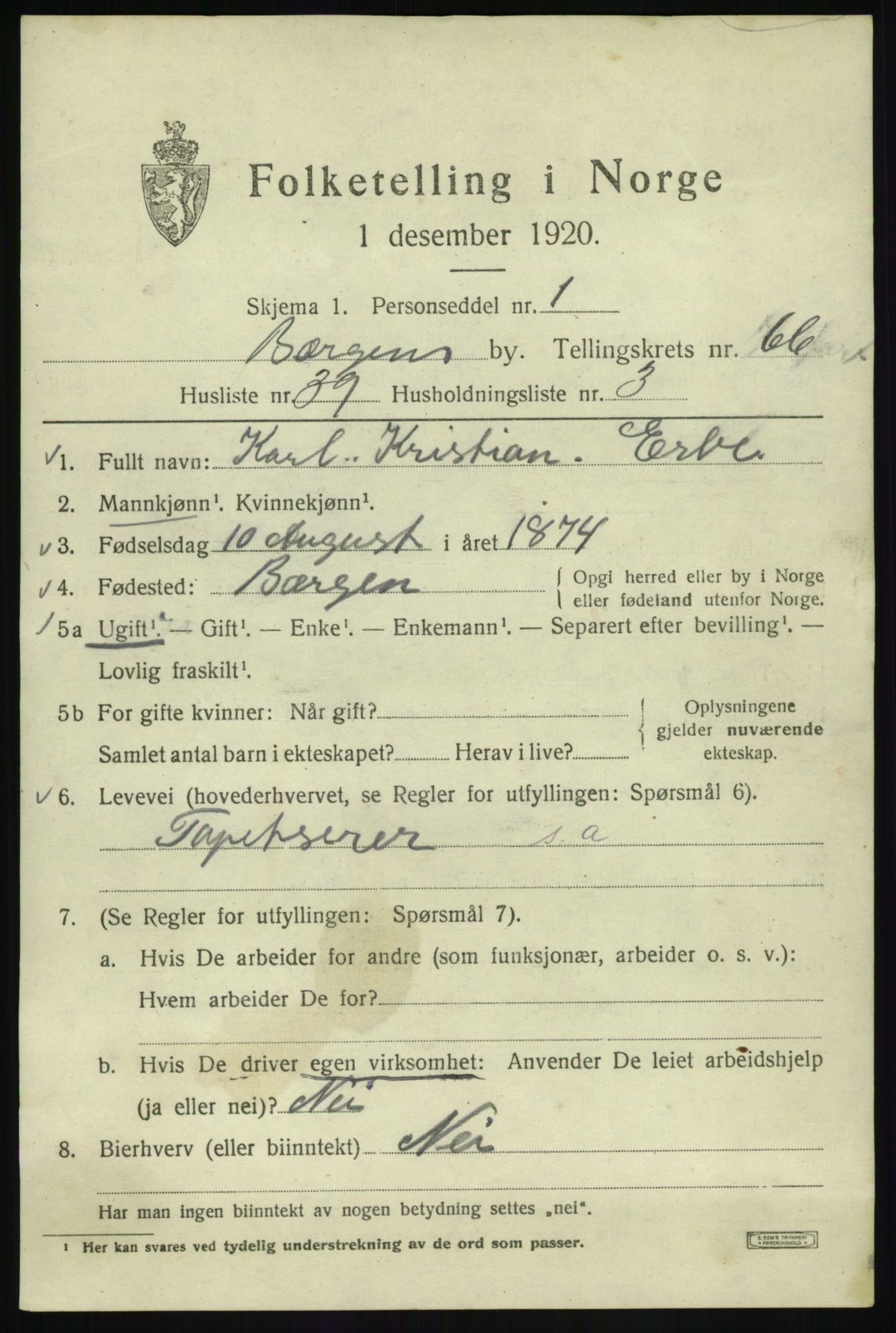 SAB, 1920 census for Bergen, 1920, p. 135151