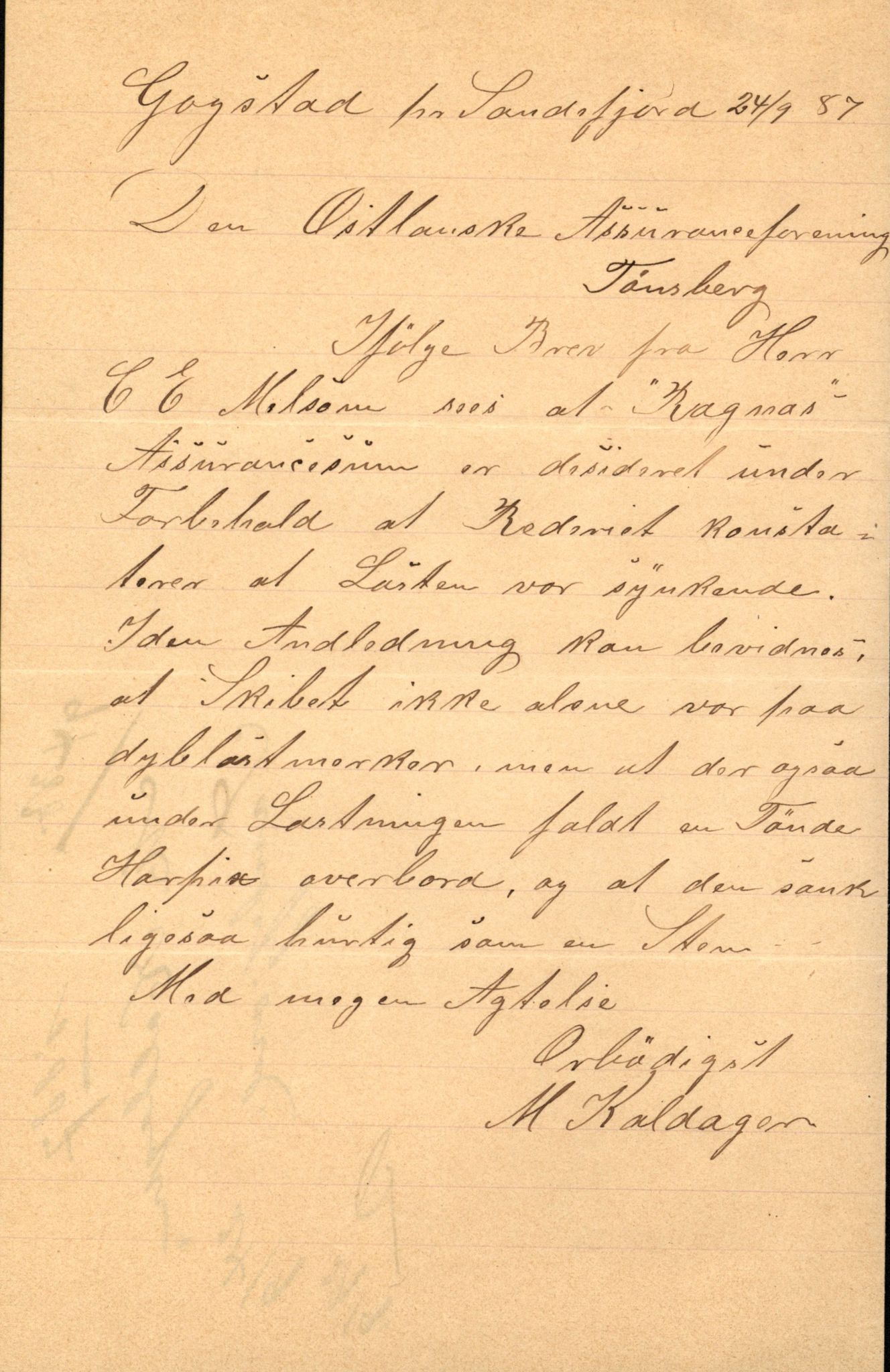 Pa 63 - Østlandske skibsassuranceforening, VEMU/A-1079/G/Ga/L0021/0002: Havaridokumenter / Isbaaden, Ragna, Sylphiden, Nyassa, 1887, p. 41