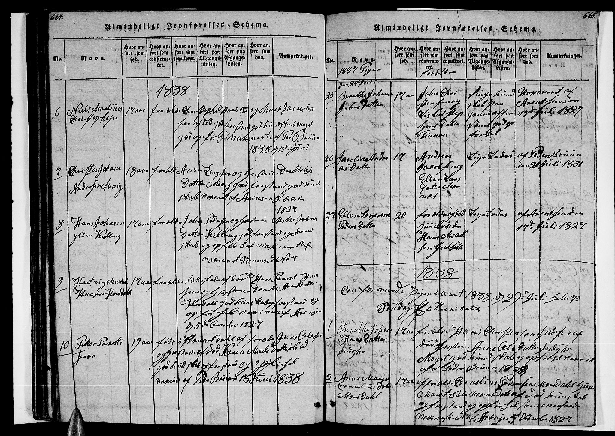 Ministerialprotokoller, klokkerbøker og fødselsregistre - Nordland, AV/SAT-A-1459/805/L0105: Parish register (copy) no. 805C01, 1820-1839, p. 664-665