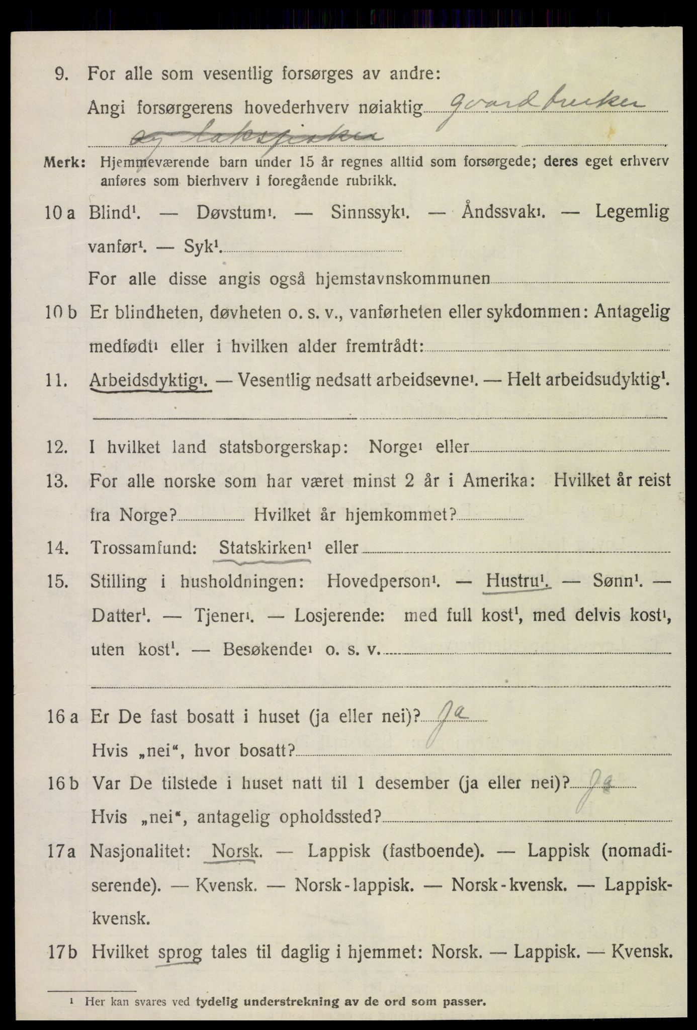 SAT, 1920 census for Fosnes, 1920, p. 418