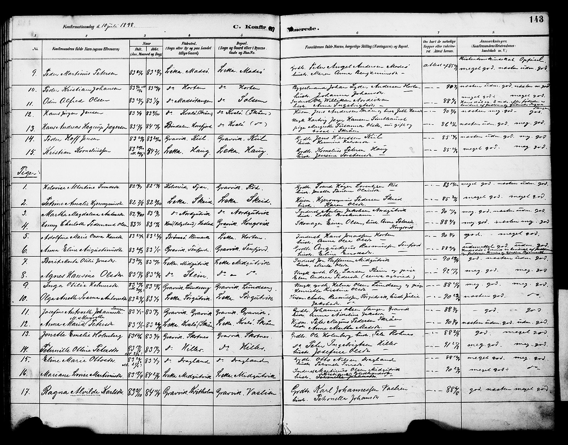Ministerialprotokoller, klokkerbøker og fødselsregistre - Nord-Trøndelag, SAT/A-1458/788/L0701: Parish register (copy) no. 788C01, 1888-1913, p. 143