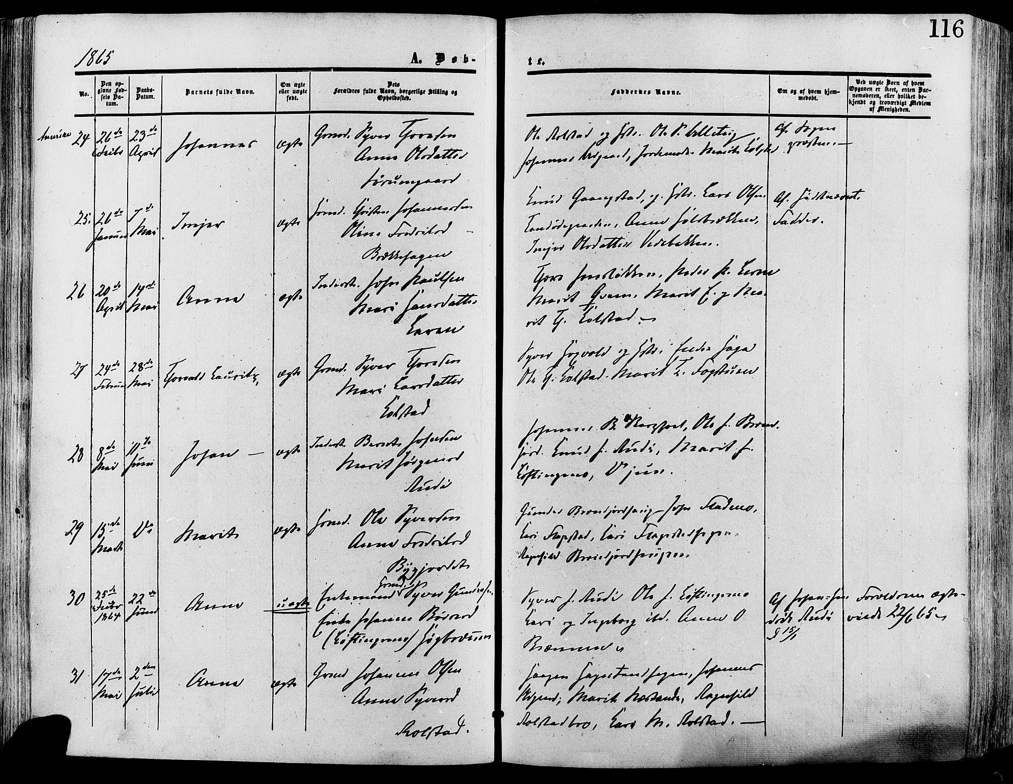 Lesja prestekontor, AV/SAH-PREST-068/H/Ha/Haa/L0008: Parish register (official) no. 8, 1854-1880, p. 116