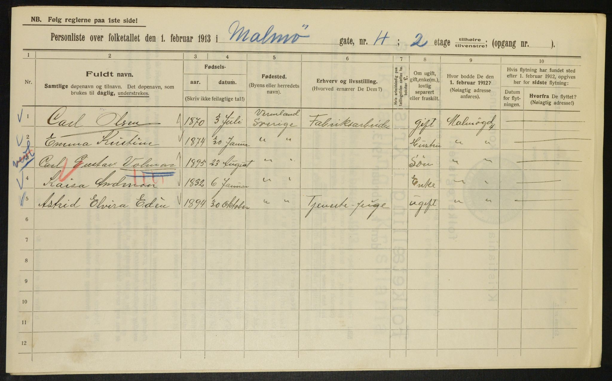 OBA, Municipal Census 1913 for Kristiania, 1913, p. 59838