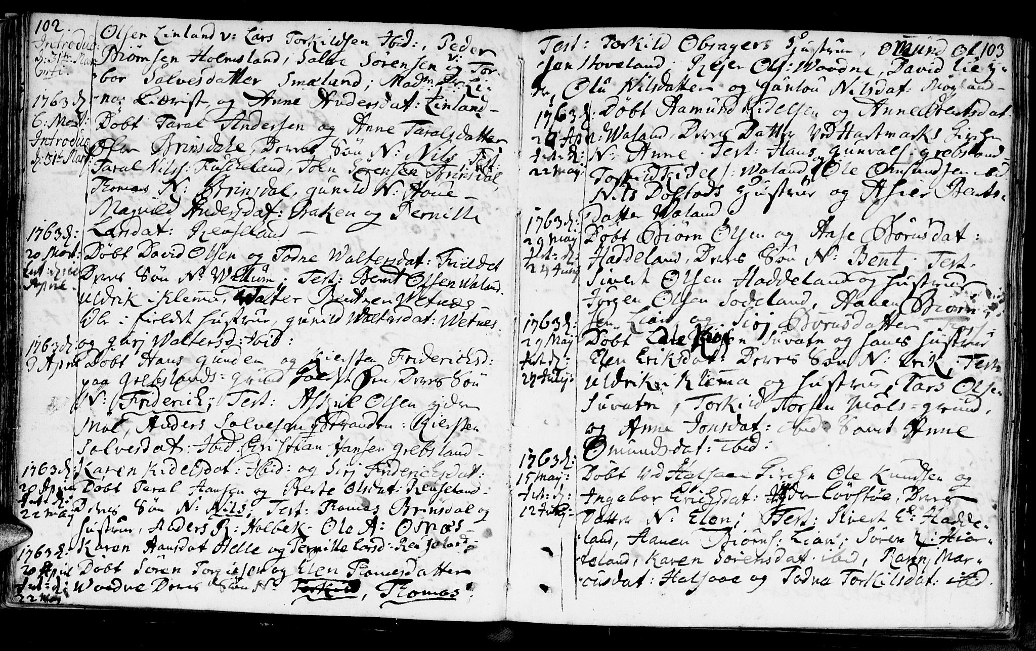 Holum sokneprestkontor, AV/SAK-1111-0022/F/Fa/Faa/L0002: Parish register (official) no. A 2, 1756-1780, p. 102-103