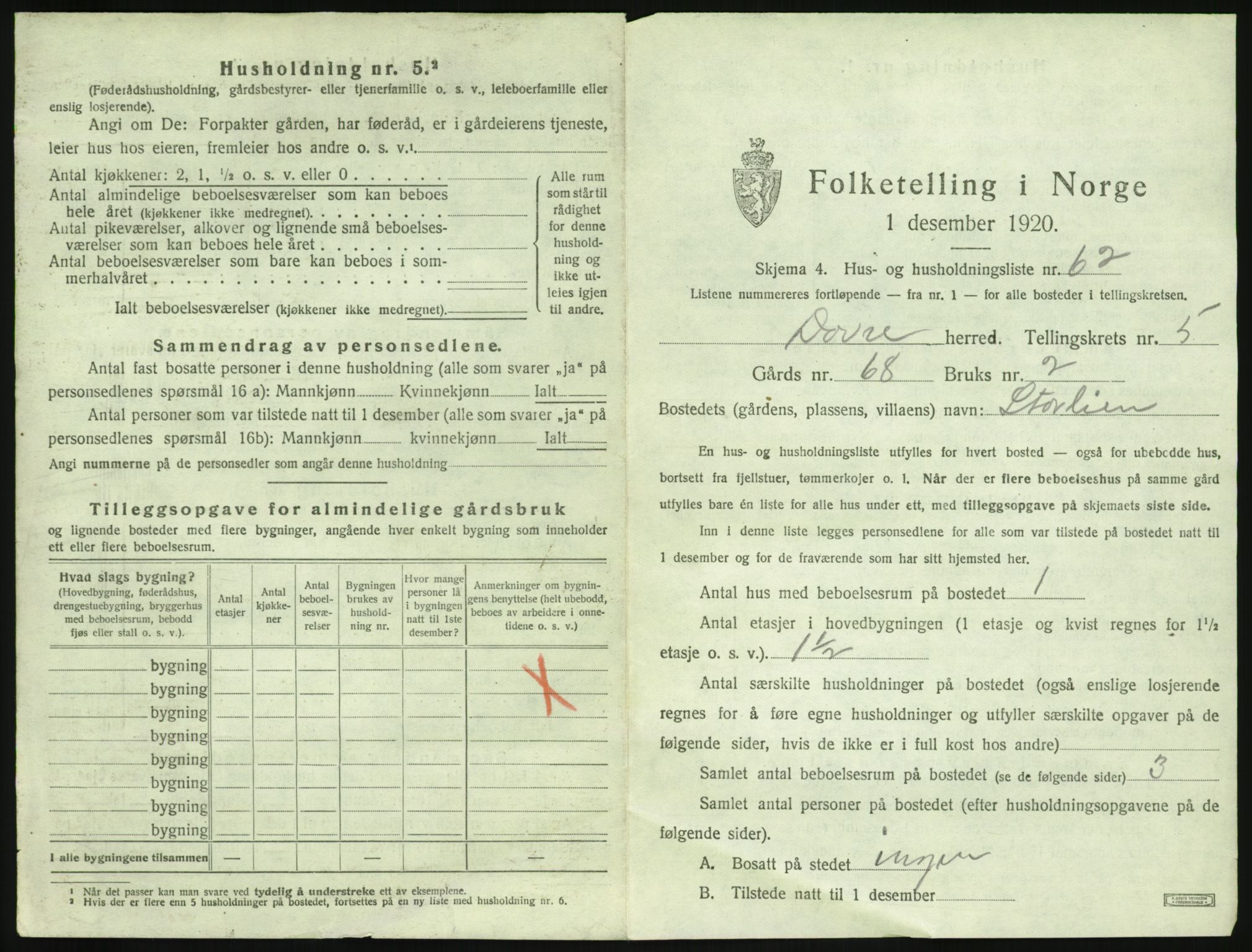 SAH, 1920 census for Dovre, 1920, p. 886