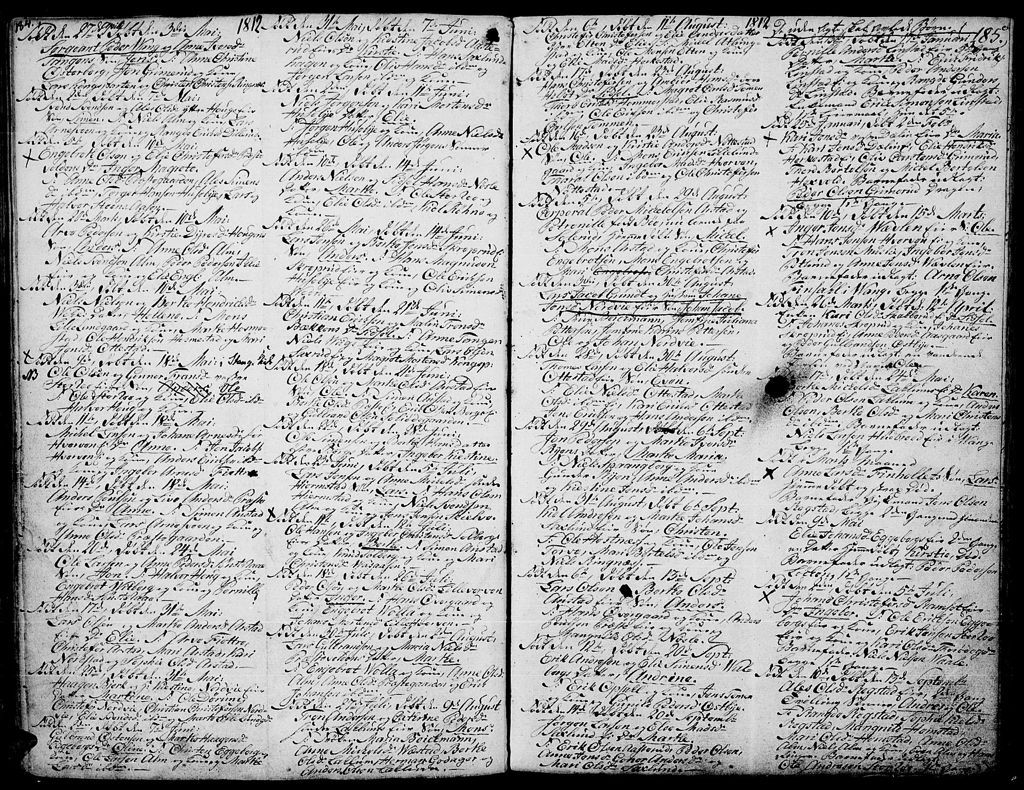 Stange prestekontor, SAH/PREST-002/K/L0007: Parish register (official) no. 7, 1788-1813, p. 184-185