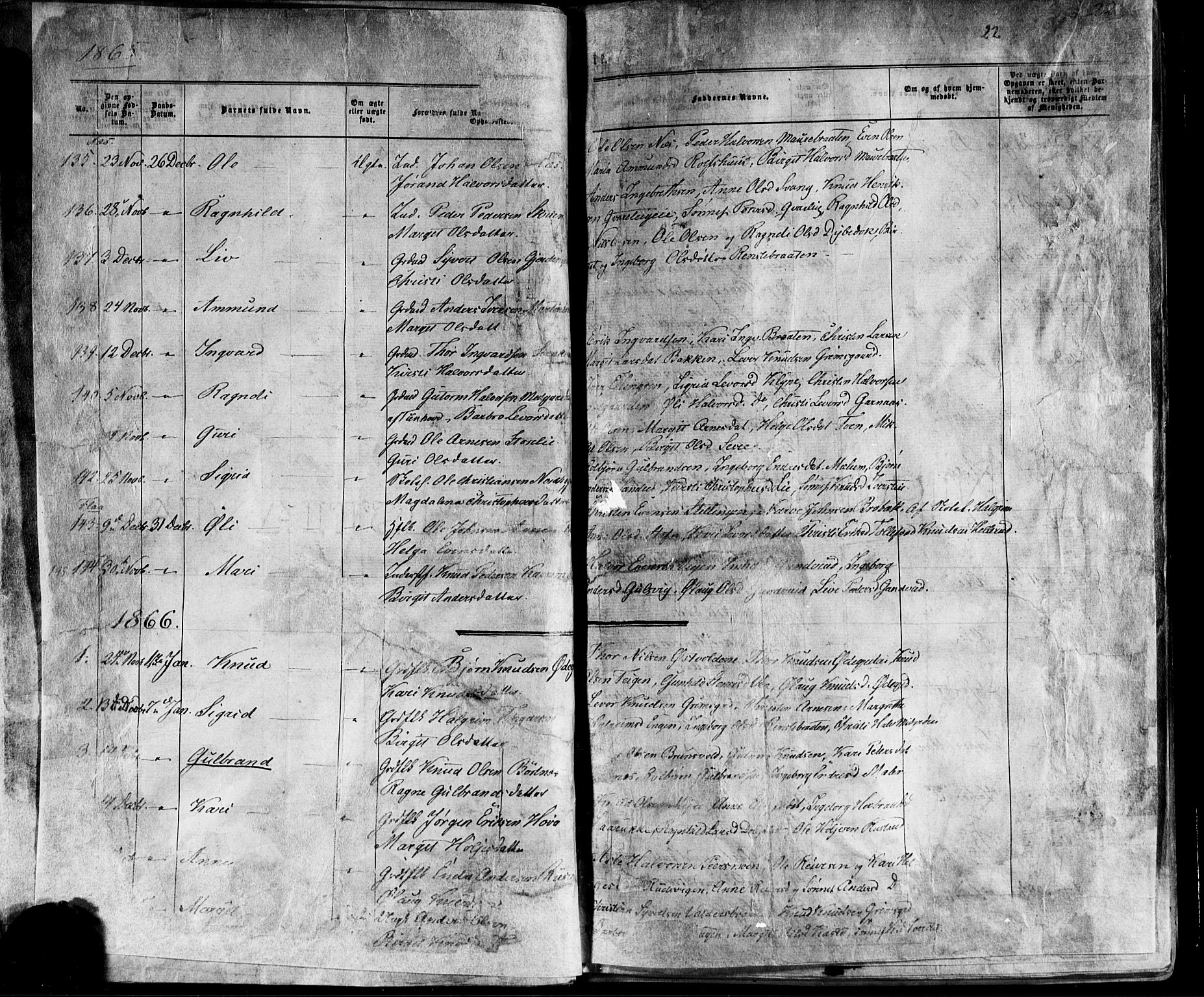 Nes kirkebøker, SAKO/A-236/F/Fa/L0010: Parish register (official) no. 10, 1864-1880, p. 22