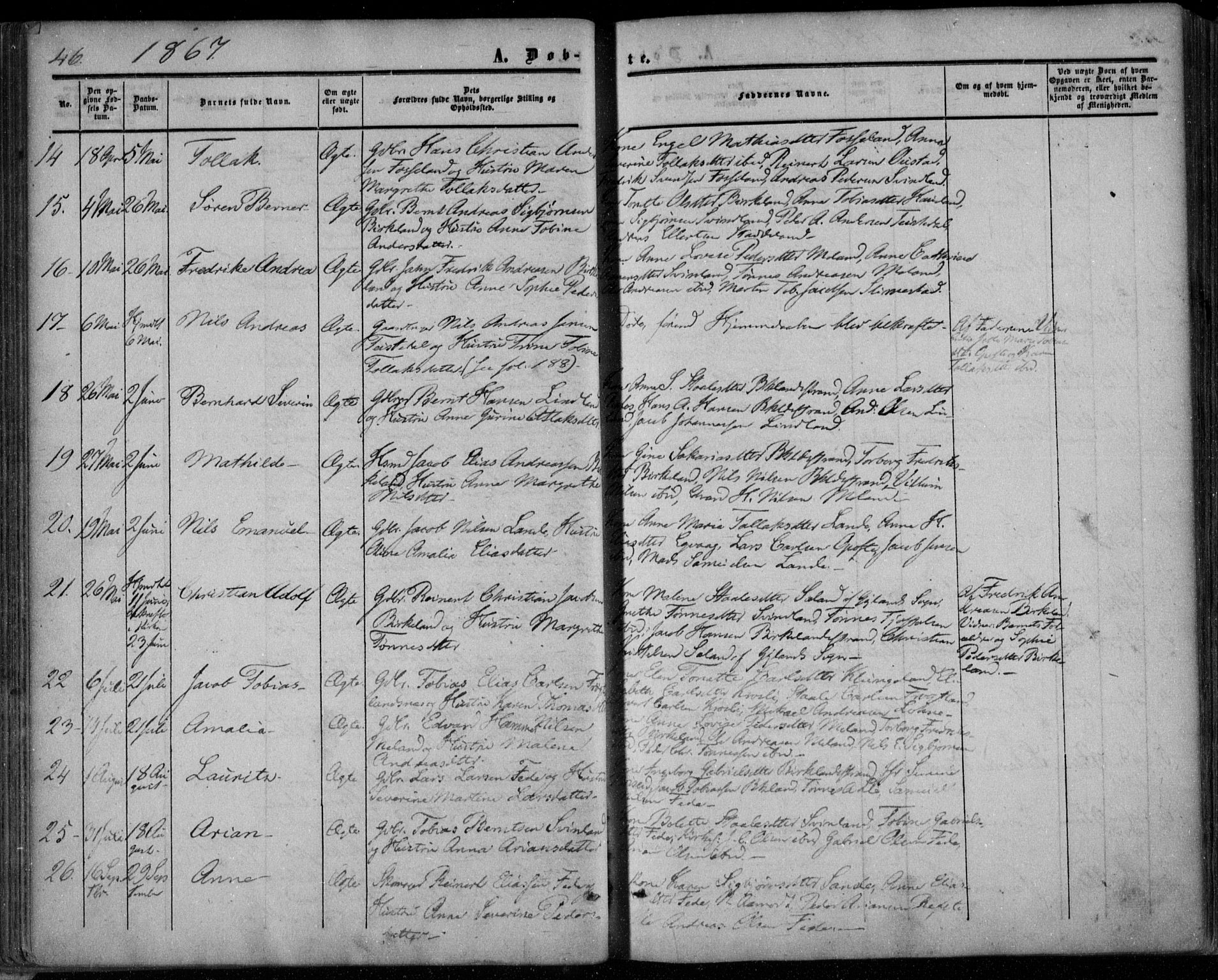 Kvinesdal sokneprestkontor, AV/SAK-1111-0026/F/Fa/Faa/L0002: Parish register (official) no. A 2, 1850-1876, p. 56