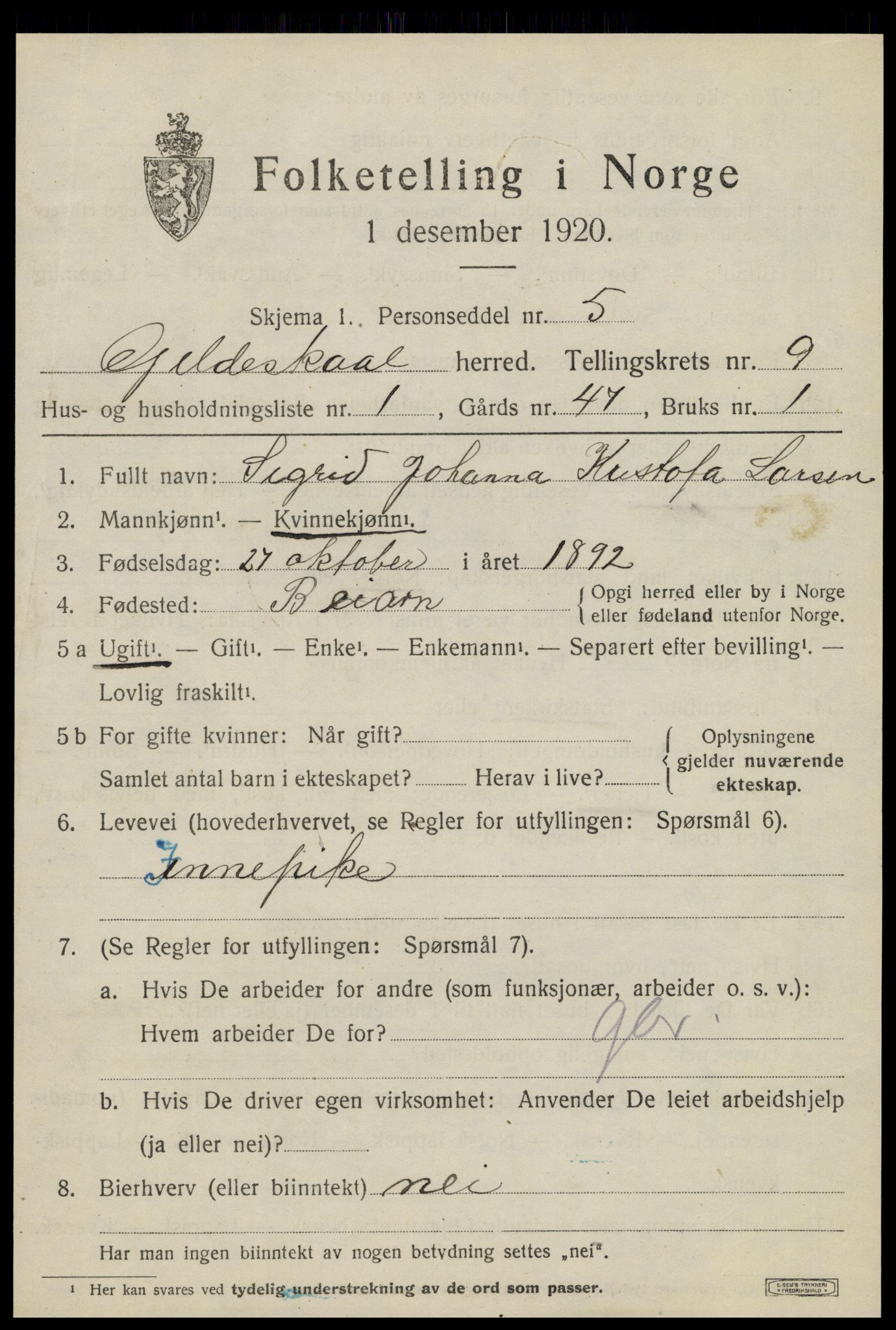 SAT, 1920 census for Gildeskål, 1920, p. 5804