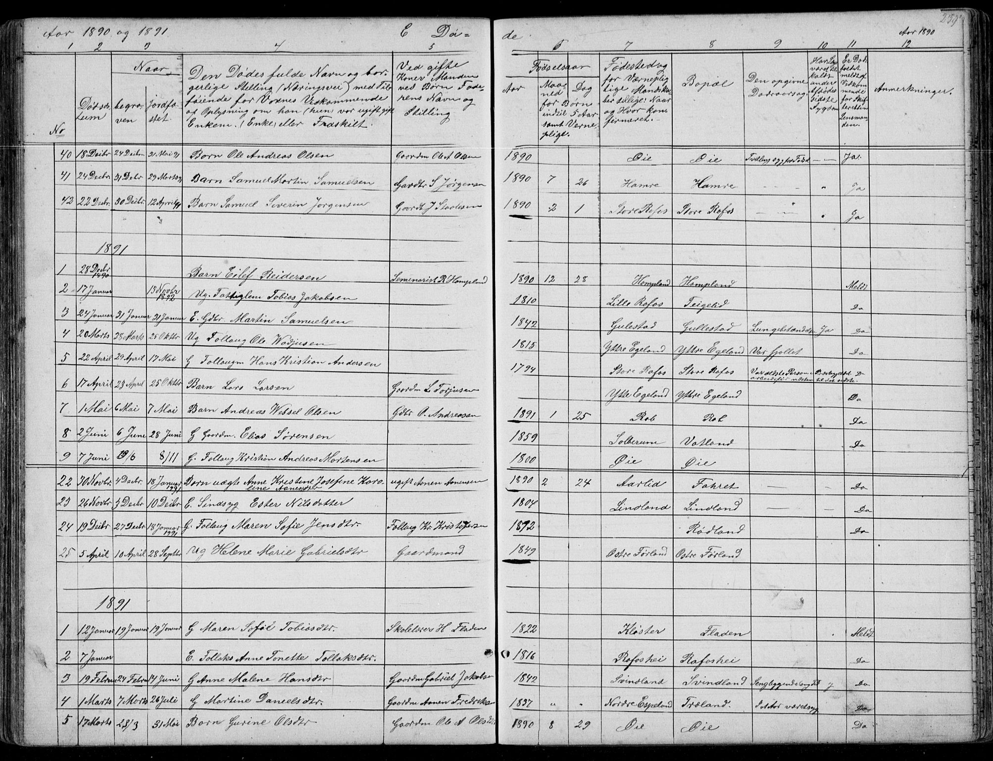 Kvinesdal sokneprestkontor, AV/SAK-1111-0026/F/Fb/Fbb/L0002: Parish register (copy) no. B 2, 1873-1897, p. 239