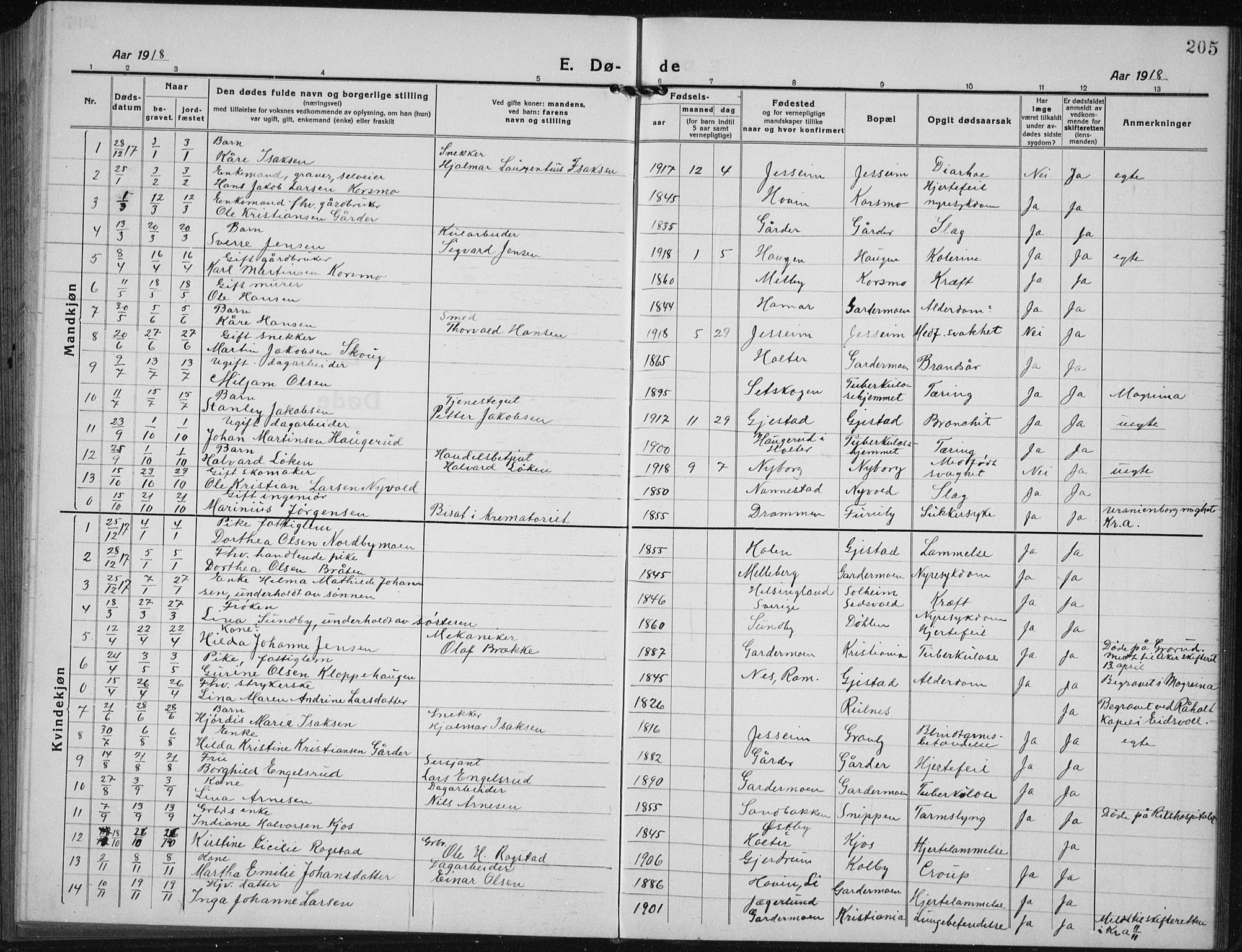 Ullensaker prestekontor Kirkebøker, AV/SAO-A-10236a/G/Gb/L0002: Parish register (copy) no. II 2, 1917-1941, p. 205