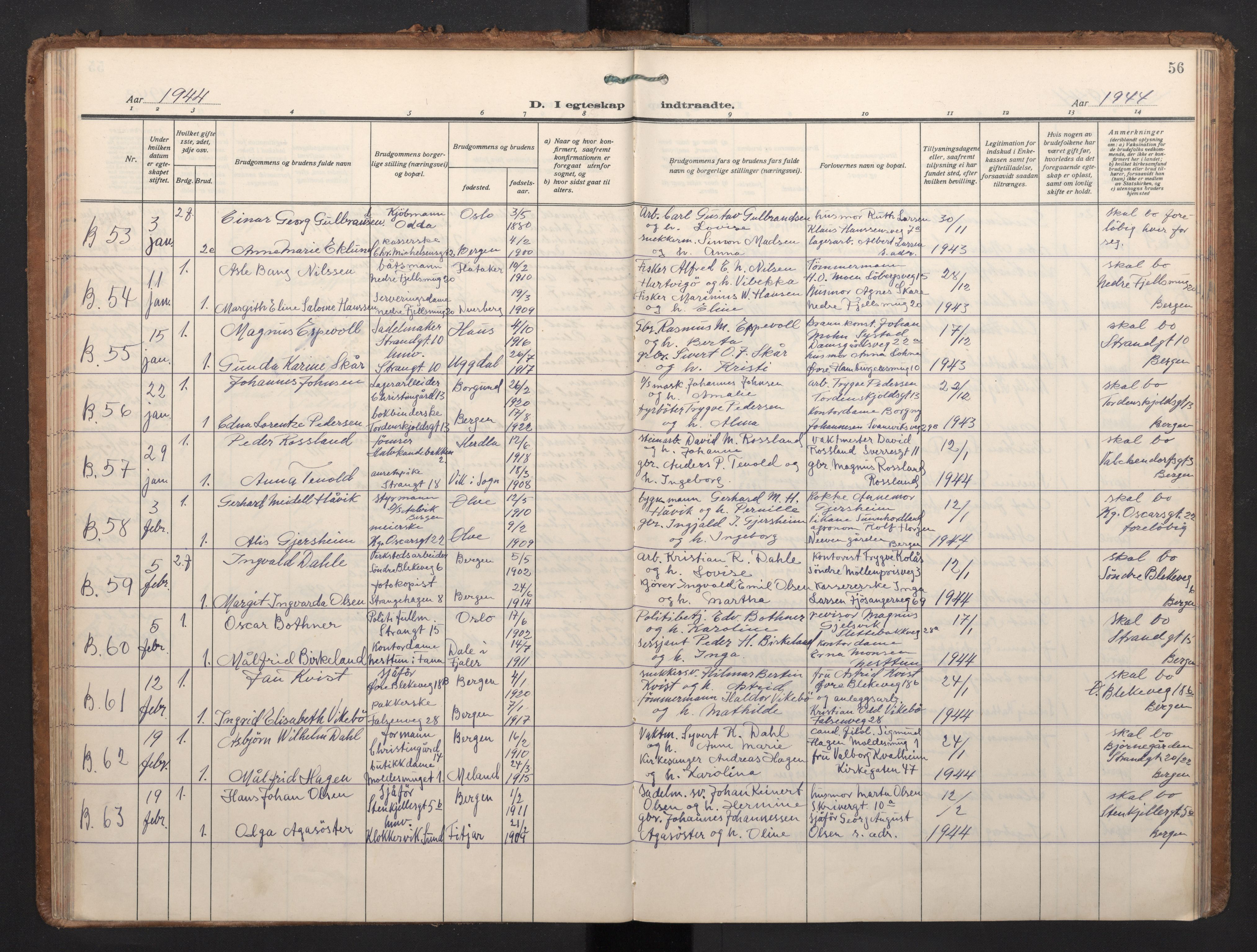 Korskirken sokneprestembete, SAB/A-76101/H/Haa/L0040: Parish register (official) no. D 7, 1938-1952, p. 55b-56a