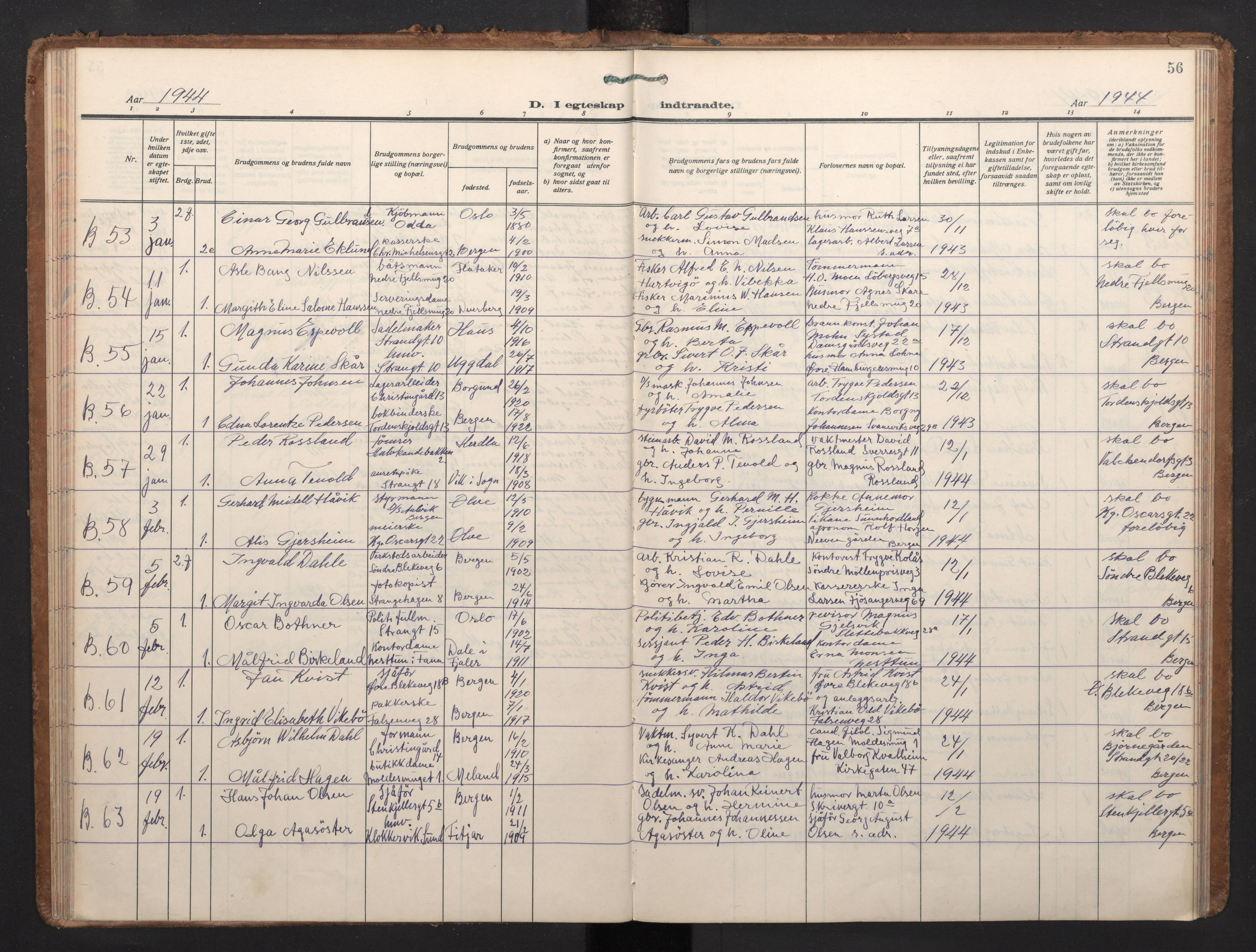 Korskirken sokneprestembete, AV/SAB-A-76101/H/Haa/L0040: Parish register (official) no. D 7, 1938-1952, p. 55b-56a