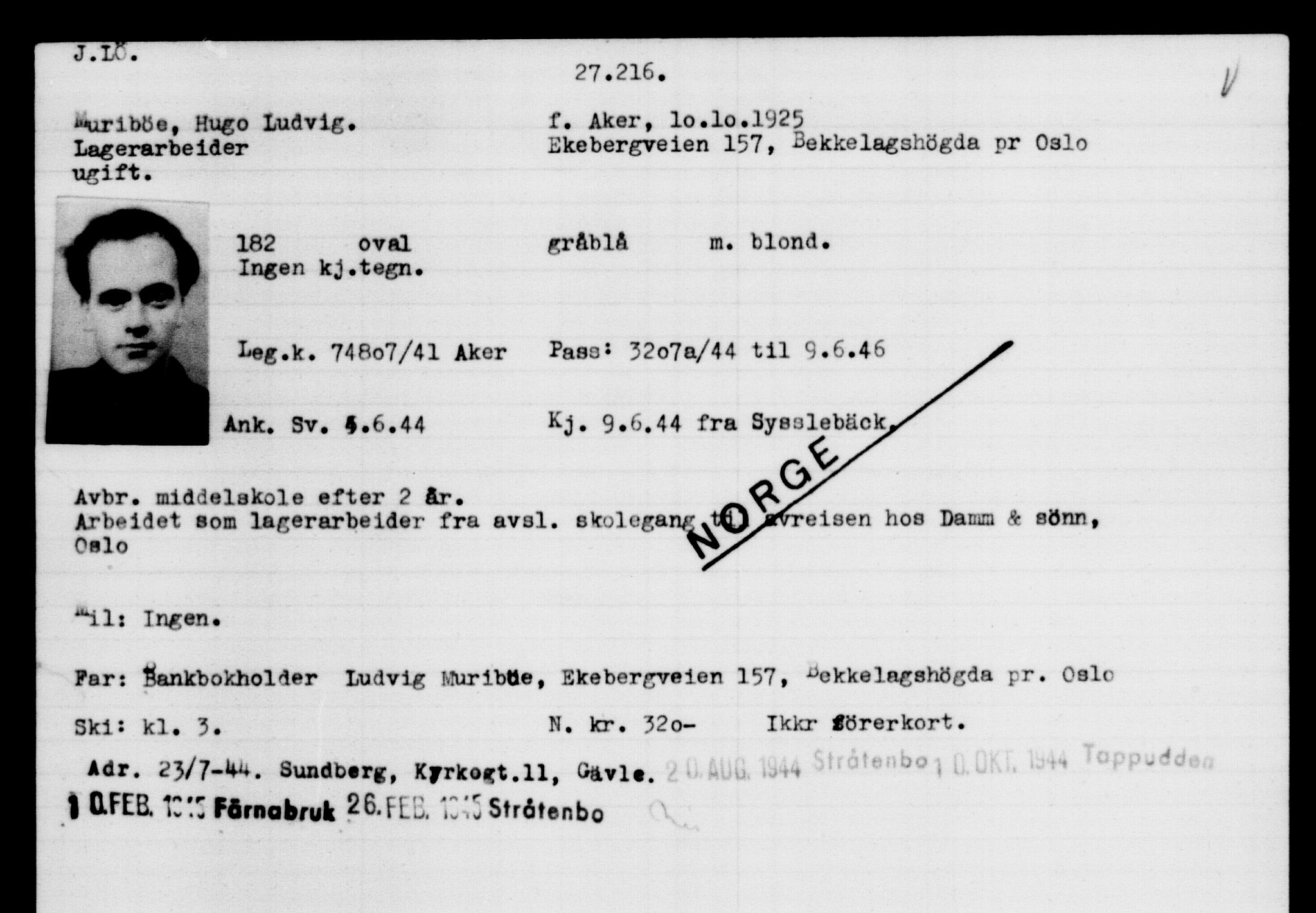 Utenriksstasjonene, Legasjonen i Stockholm, Flyktningkontoret, AV/RA-S-6753/V/Va/L0011: Kjesäterkartoteket, flyktninger med registreringsnr. 25300-28349, 1940-1945, p. 2021