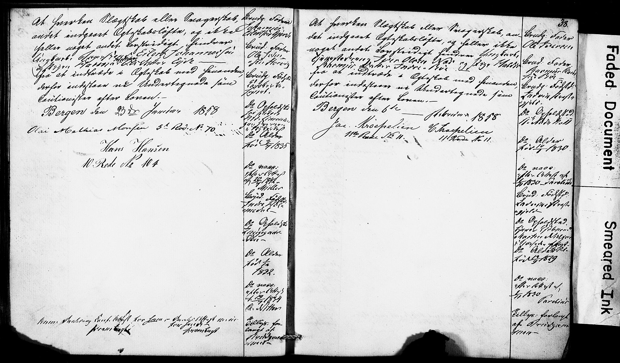 Domkirken sokneprestembete, AV/SAB-A-74801: Best man's statements no. II.5.5, 1857-1863, p. 38