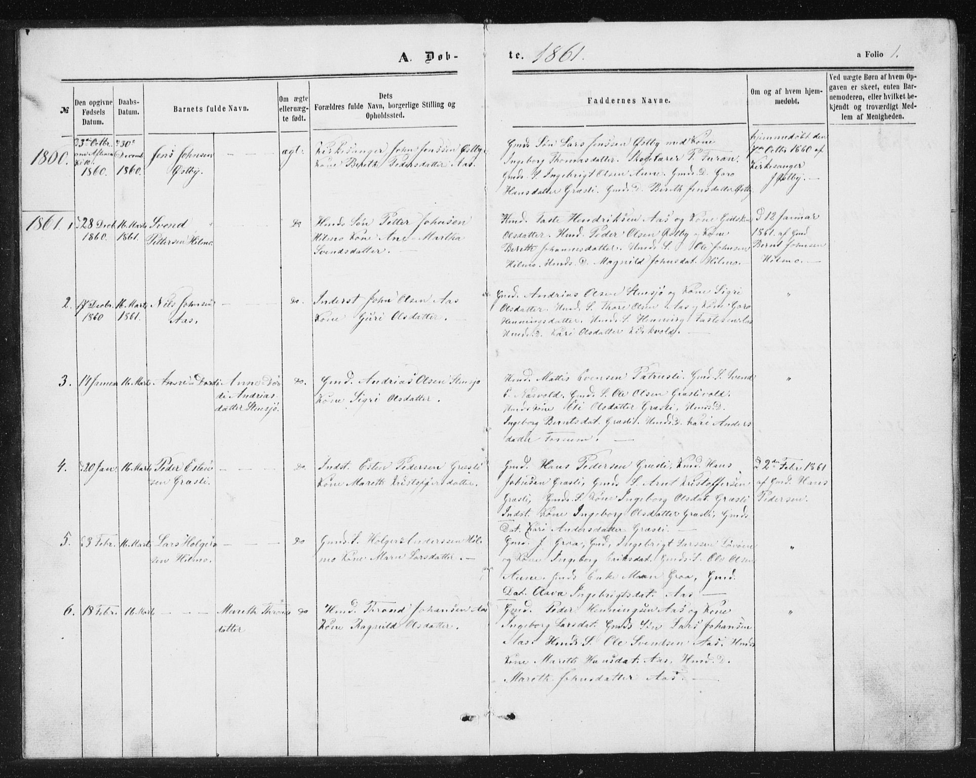 Ministerialprotokoller, klokkerbøker og fødselsregistre - Sør-Trøndelag, SAT/A-1456/698/L1166: Parish register (copy) no. 698C03, 1861-1887, p. 1