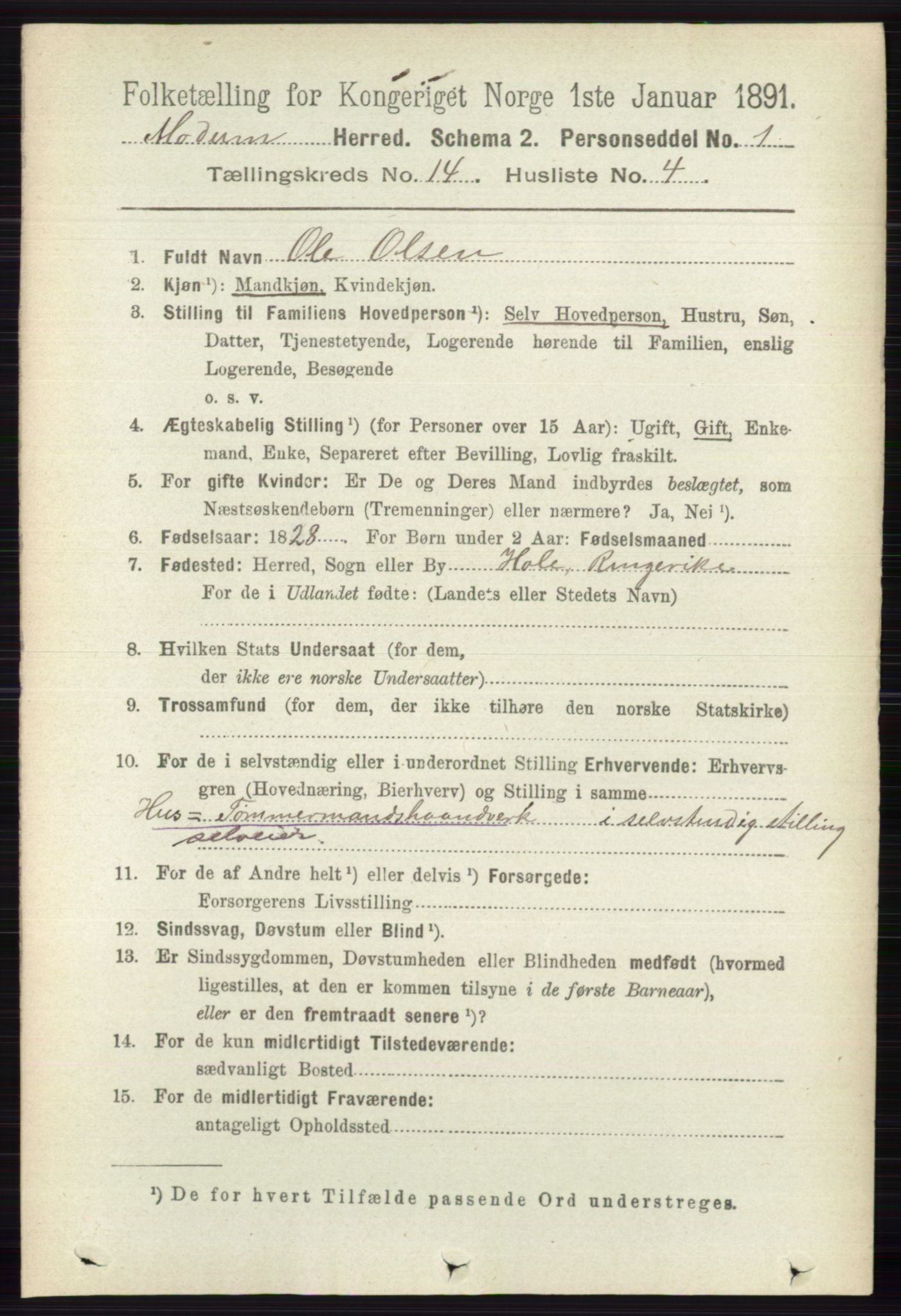 RA, 1891 census for 0623 Modum, 1891, p. 5486