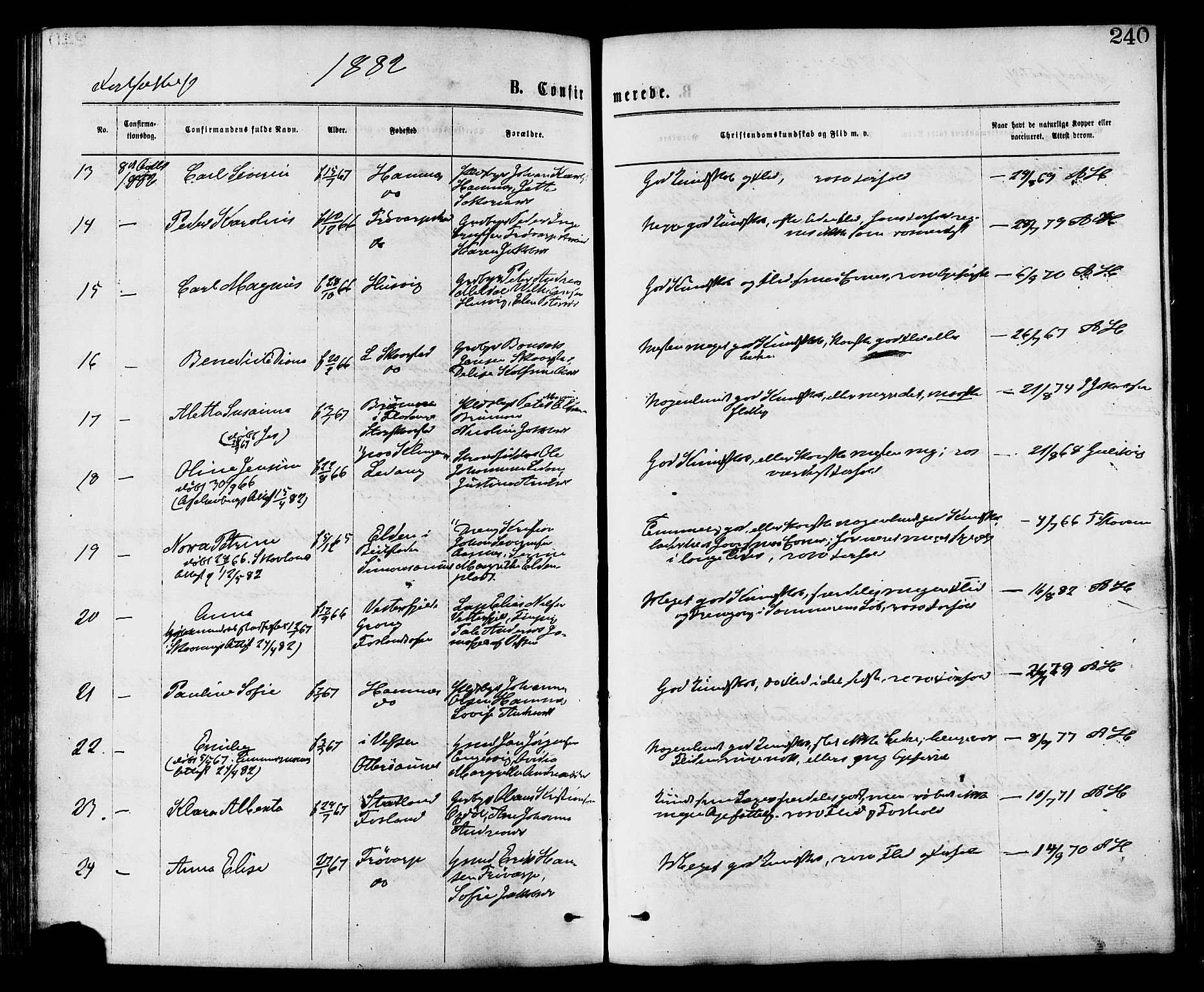 Ministerialprotokoller, klokkerbøker og fødselsregistre - Nord-Trøndelag, SAT/A-1458/773/L0616: Parish register (official) no. 773A07, 1870-1887, p. 240