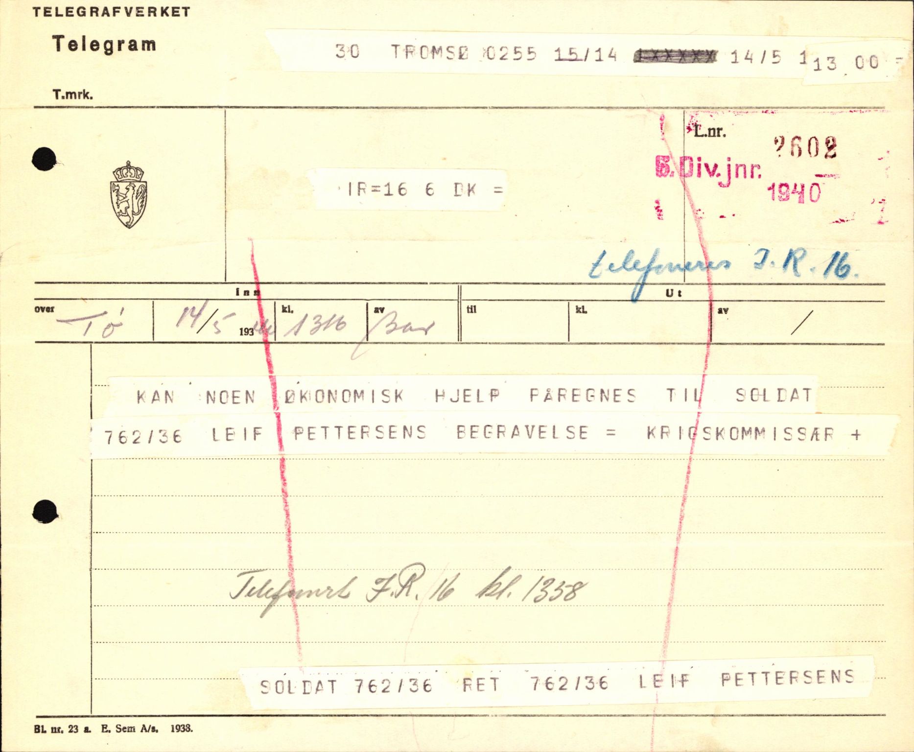 Forsvaret, Forsvarets krigshistoriske avdeling, RA/RAFA-2017/Y/Yb/L0123: II-C-11-600  -  6. Divisjon med avdelinger, 1940, p. 598