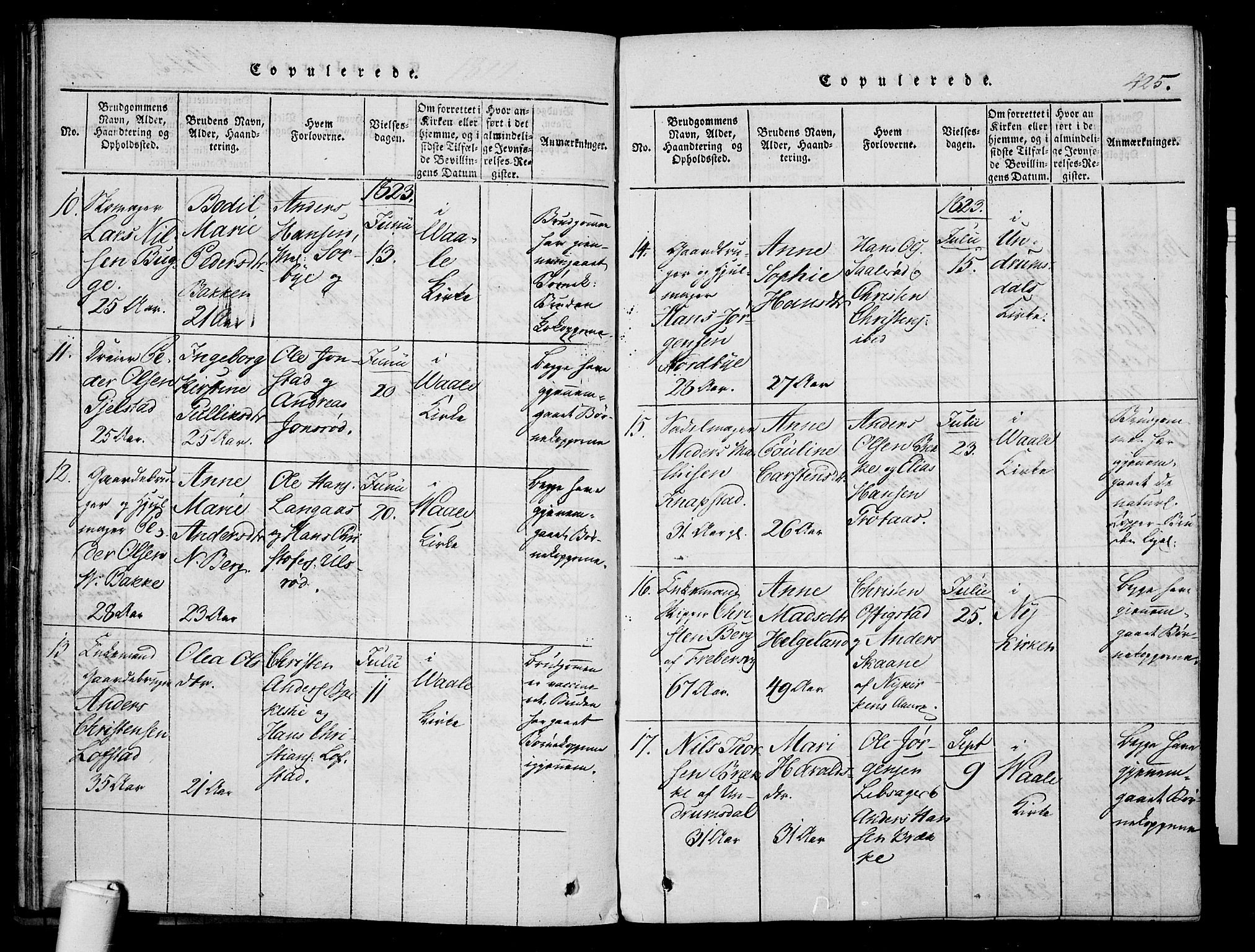 Våle kirkebøker, AV/SAKO-A-334/F/Fa/L0007: Parish register (official) no. I 7, 1814-1824, p. 424-425