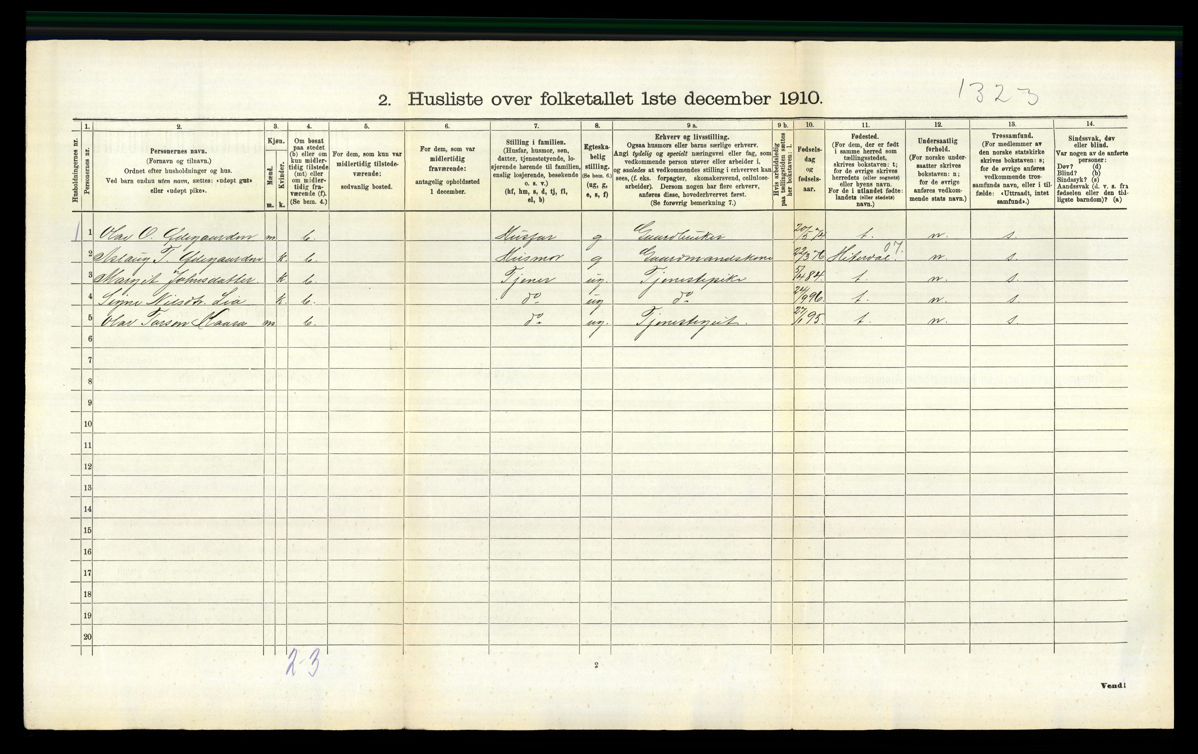 RA, 1910 census for Hjartdal, 1910, p. 549